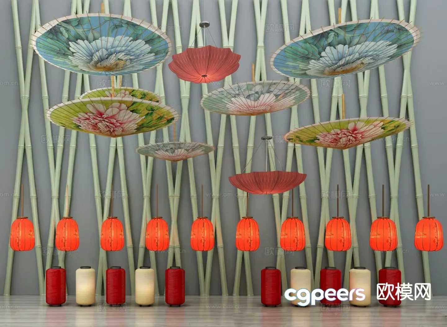 Chinese chandelier lantern chandelier umbrella chandelier 3d model