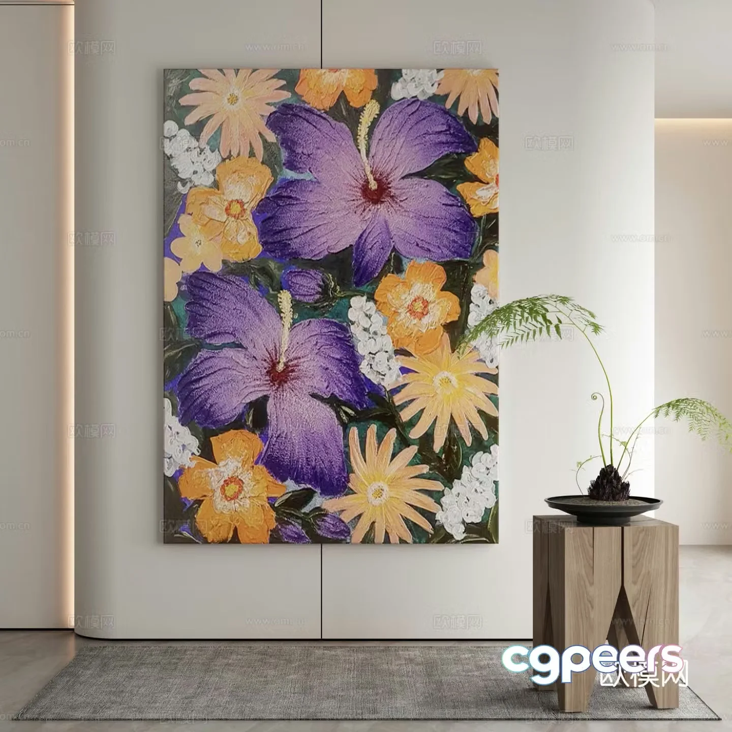 Modern flower painting decorative painting 3d model