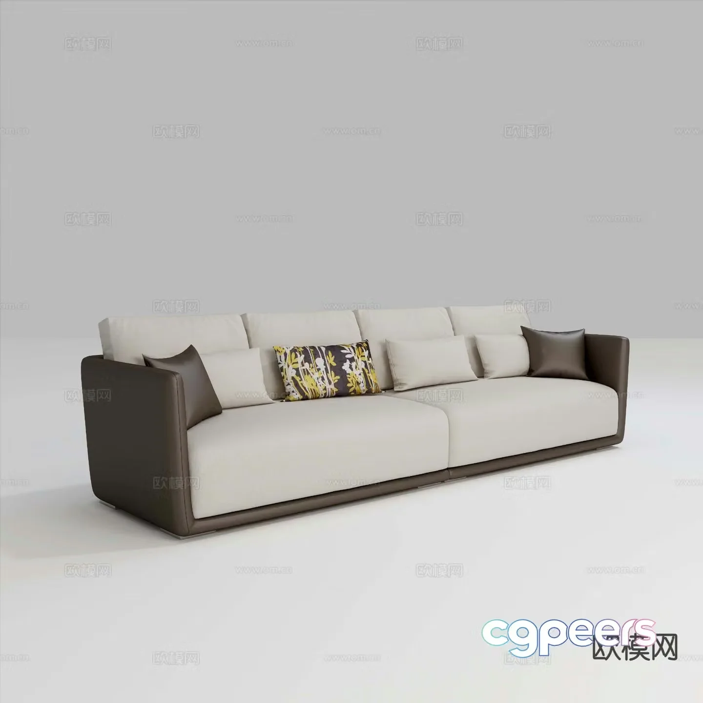 Modern multi-seater sofa straight row sofa 3d model