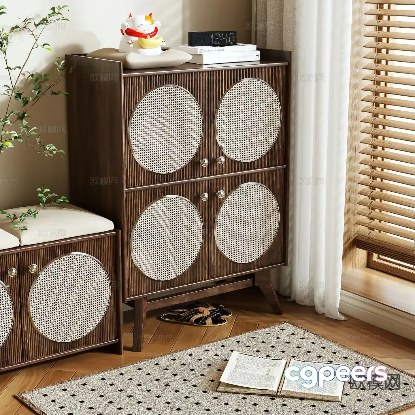 Wabi Sabi Shoe Cabinet Short Shoe Cabinet 3D Model