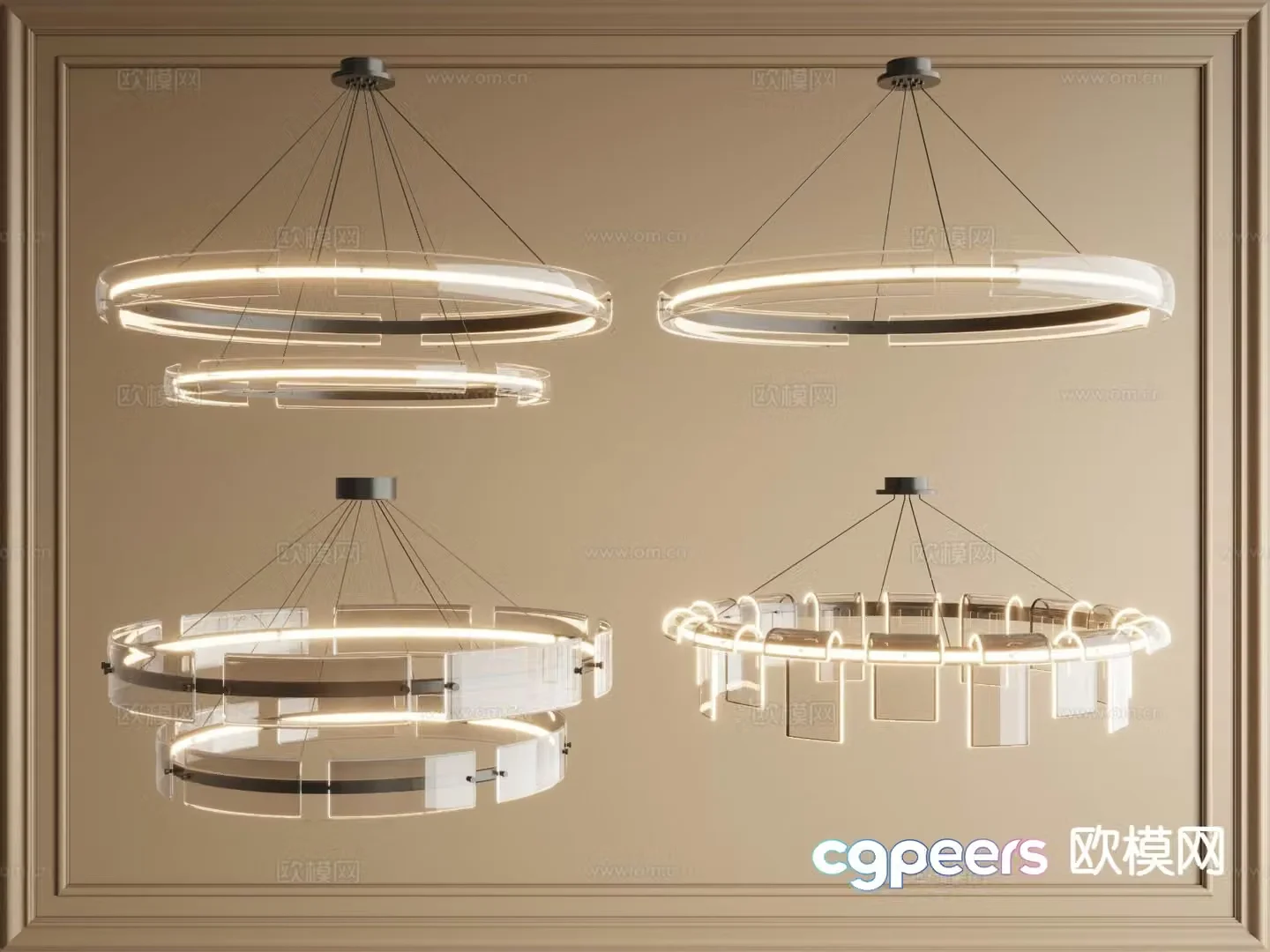 Light luxury chandelier ring chandelier glass chandelier 3d model