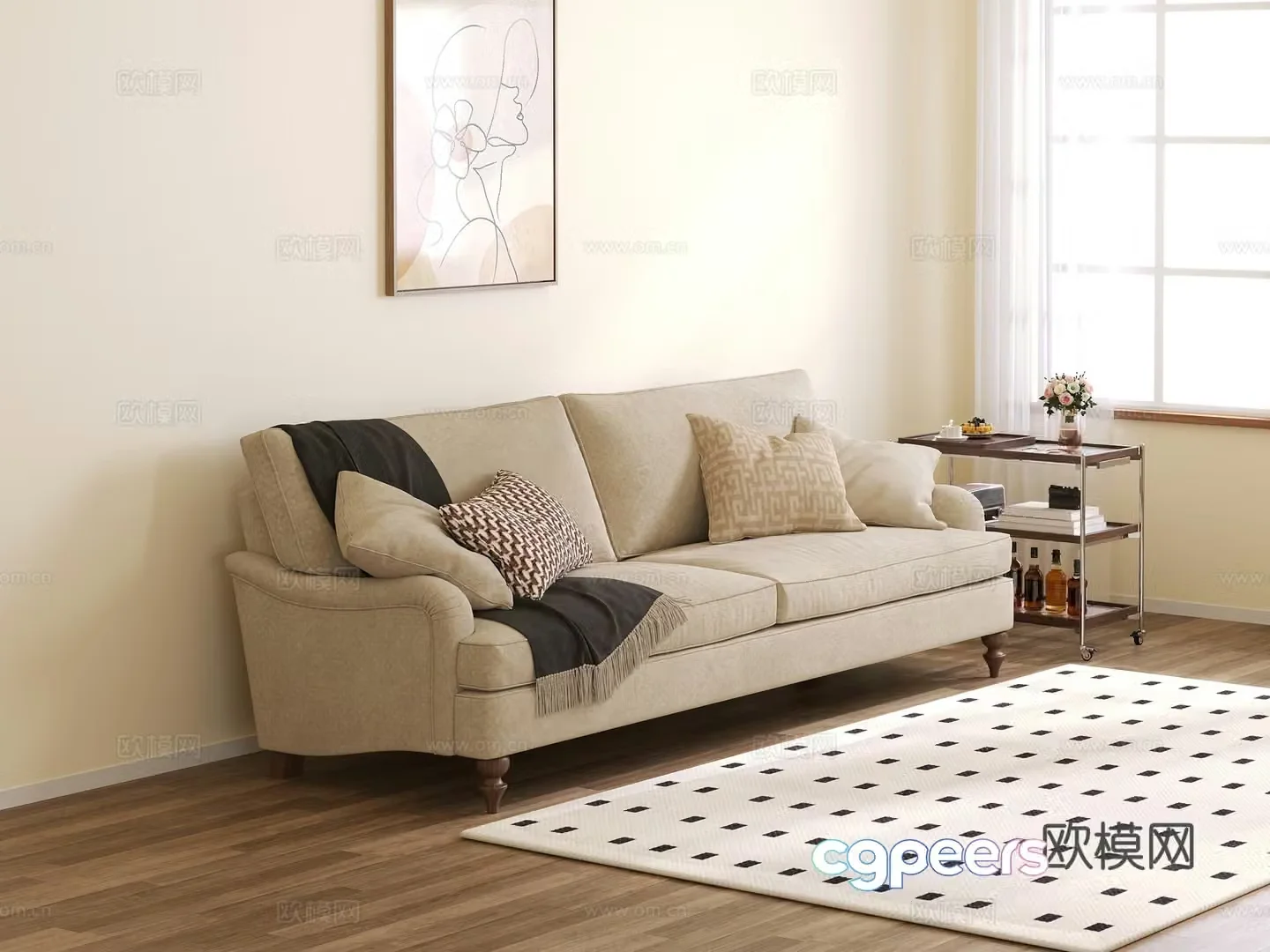 Cream style living room furniture sofa 3d model