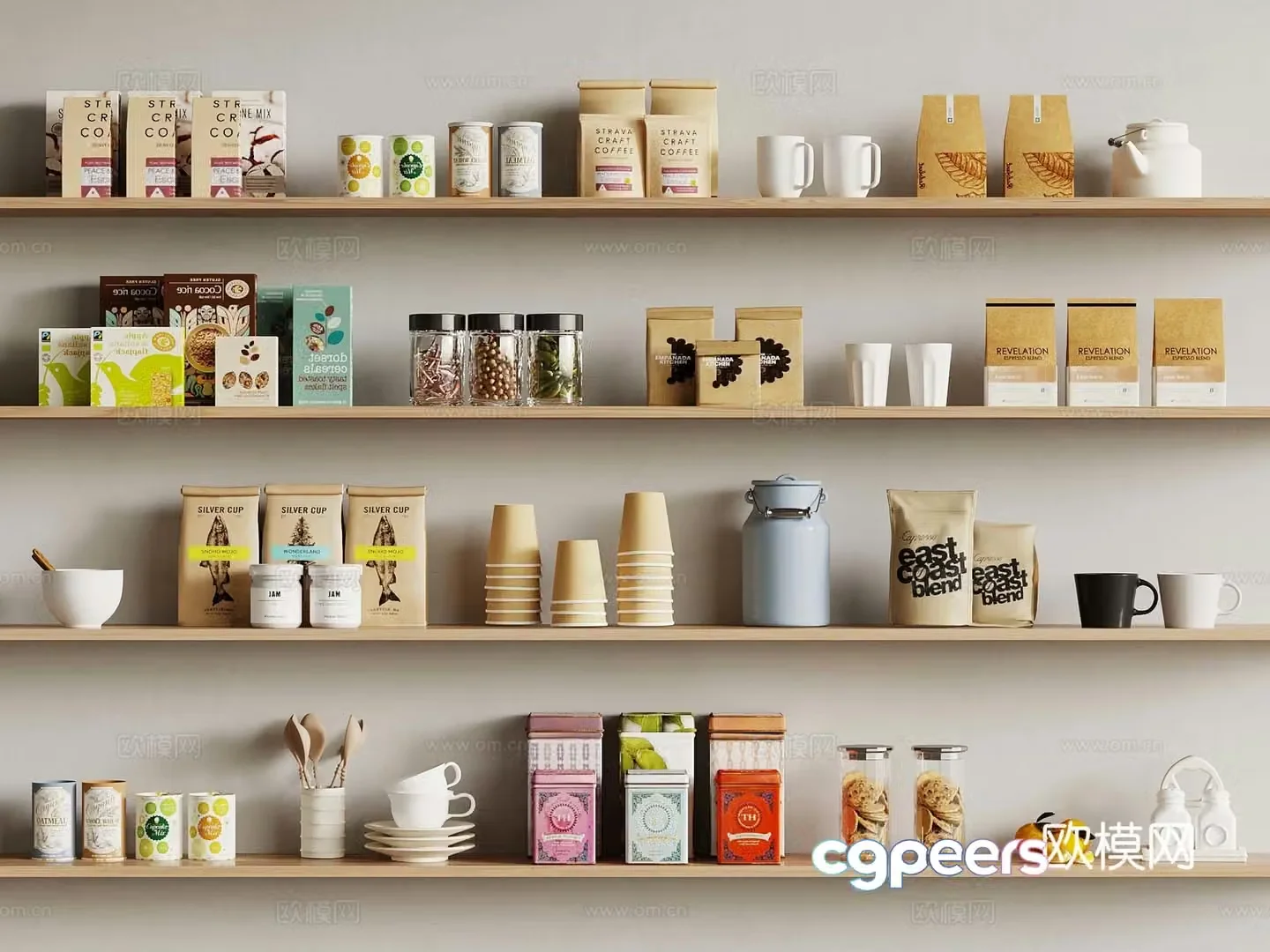 Wine and food Kitchen supplies Coffee beans Water cup 3d model