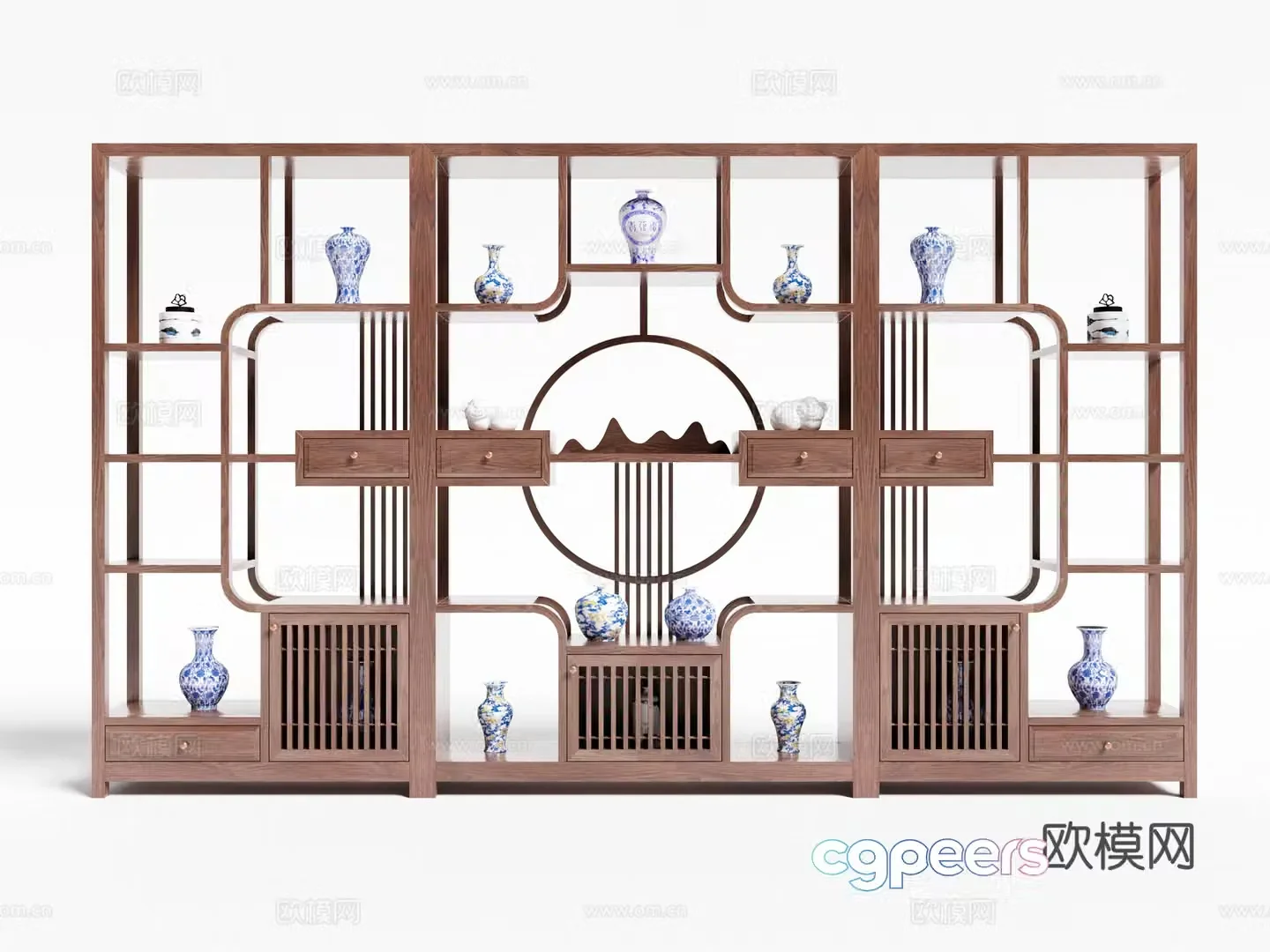 New Chinese style antique shelf decorative cabinet 3D model