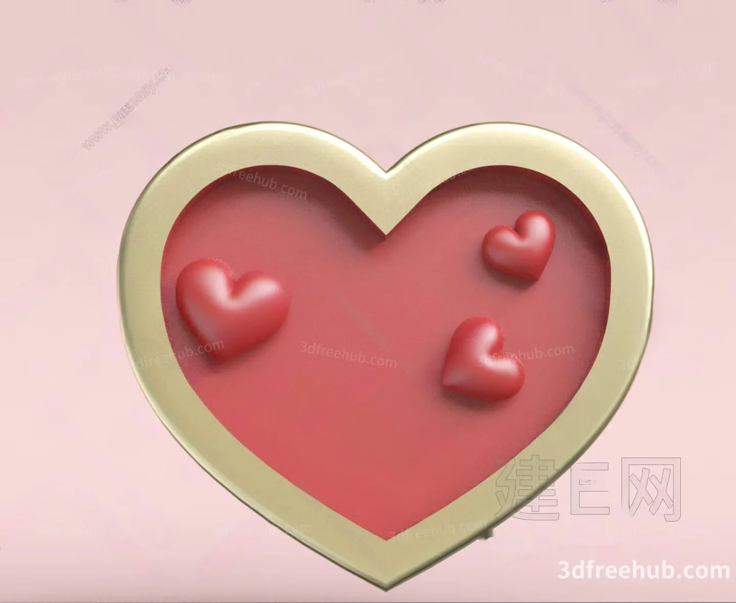 A Heart-Shaped Object With Three Small Hearts Inside 3D Model – 20927 – VRAY Render