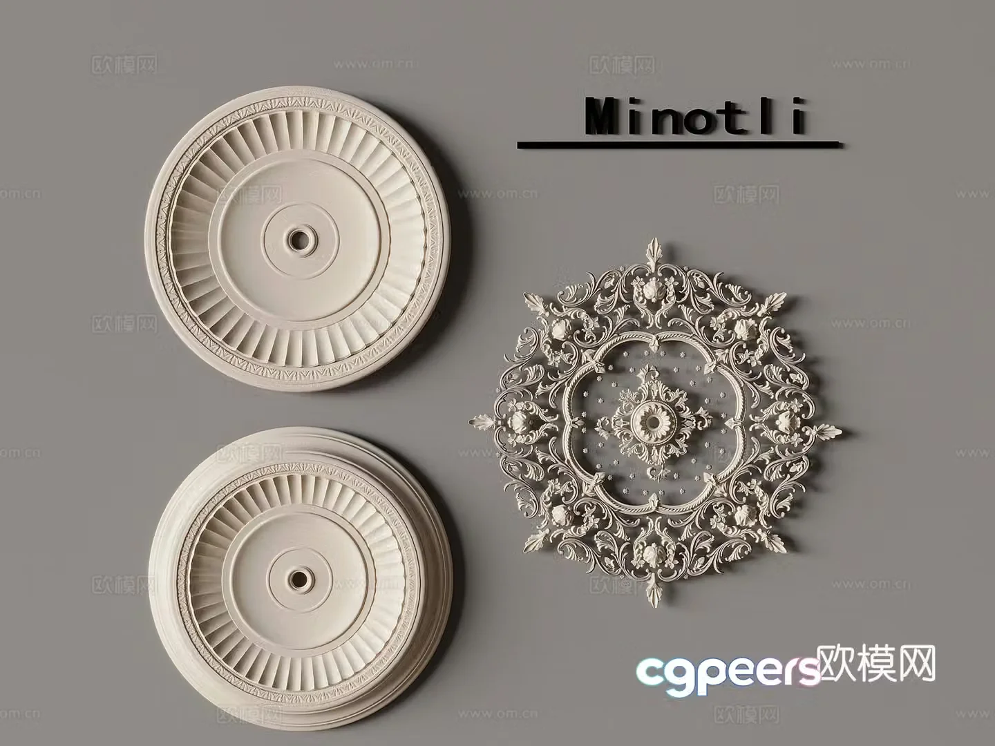 French carved gypsum line gypsum corner flower line components French background wall decoration 3D model