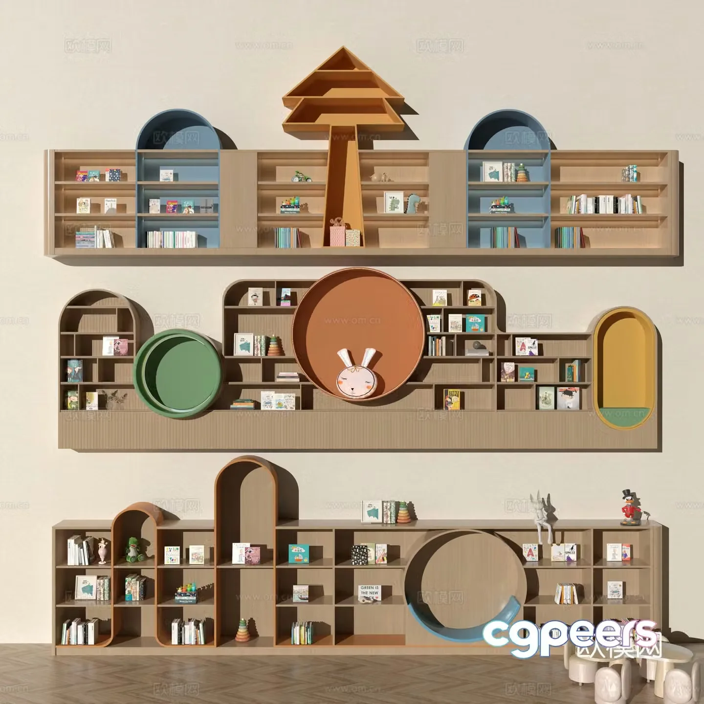Kindergarten bookcase reading room reading room bookshelf 3d model