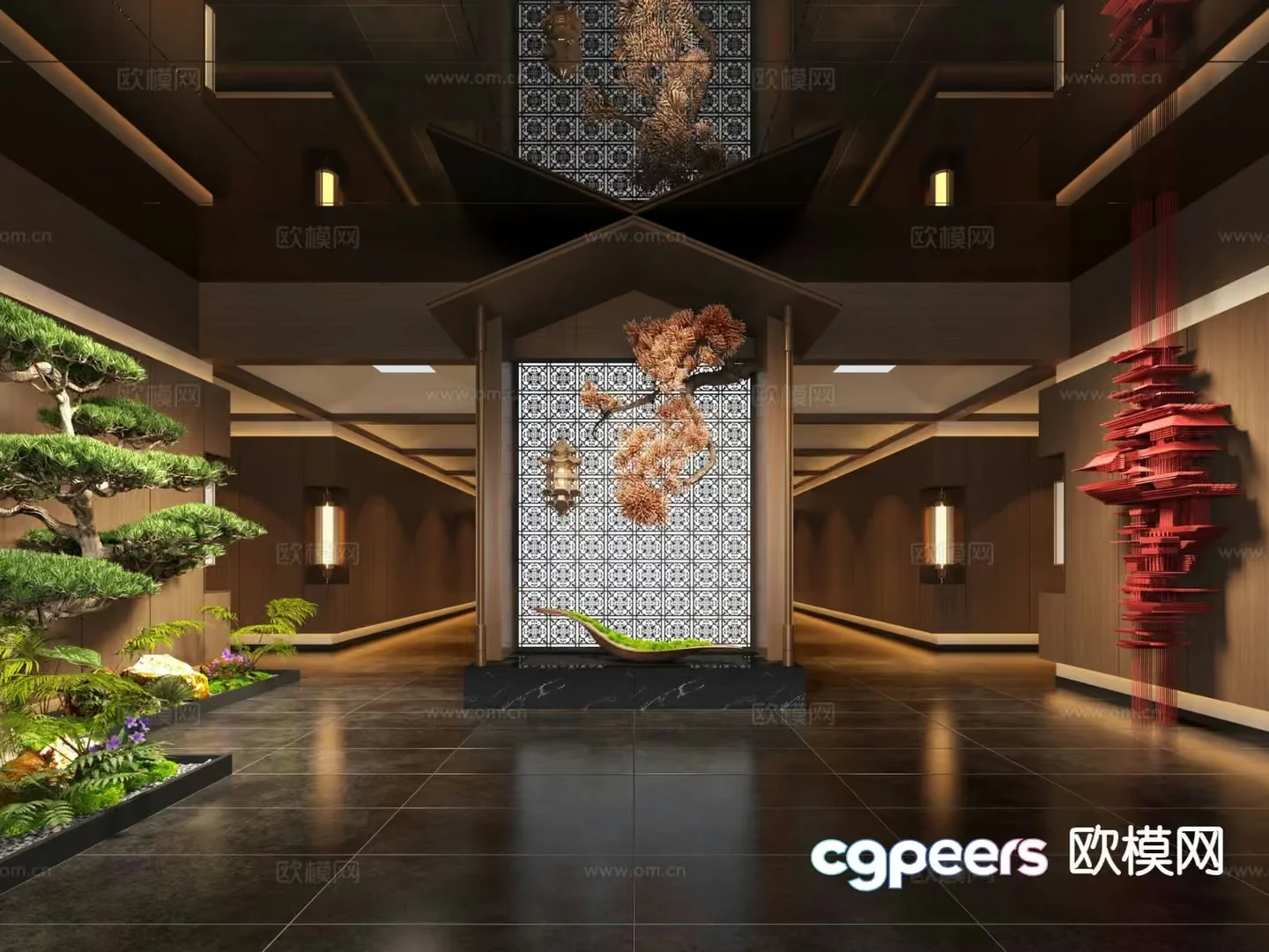 A Modern Interior Space With A Large Window Likely A Lobby 3D Model – 7749 – VRAY Render