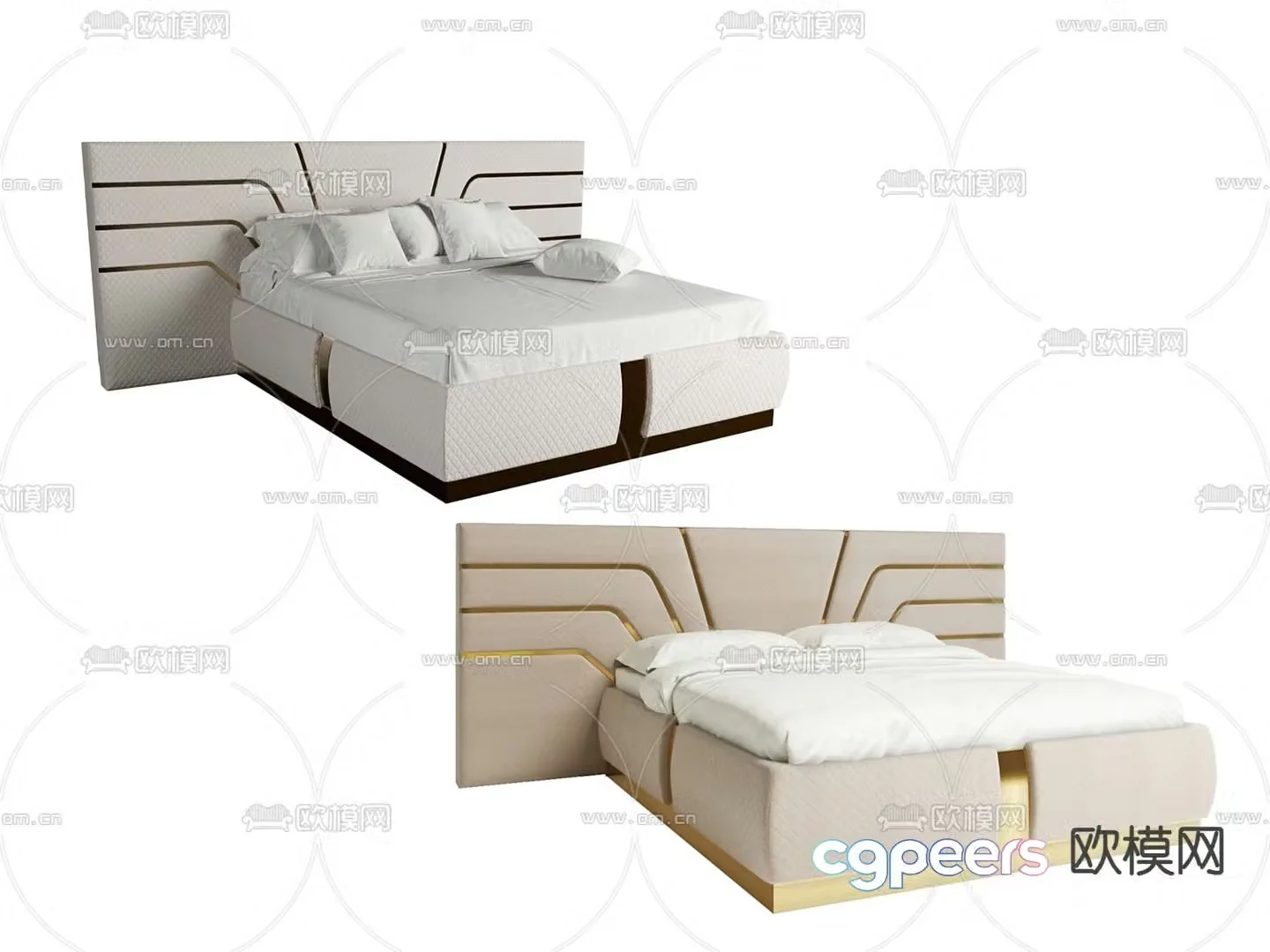 Light luxury double bed 3D model