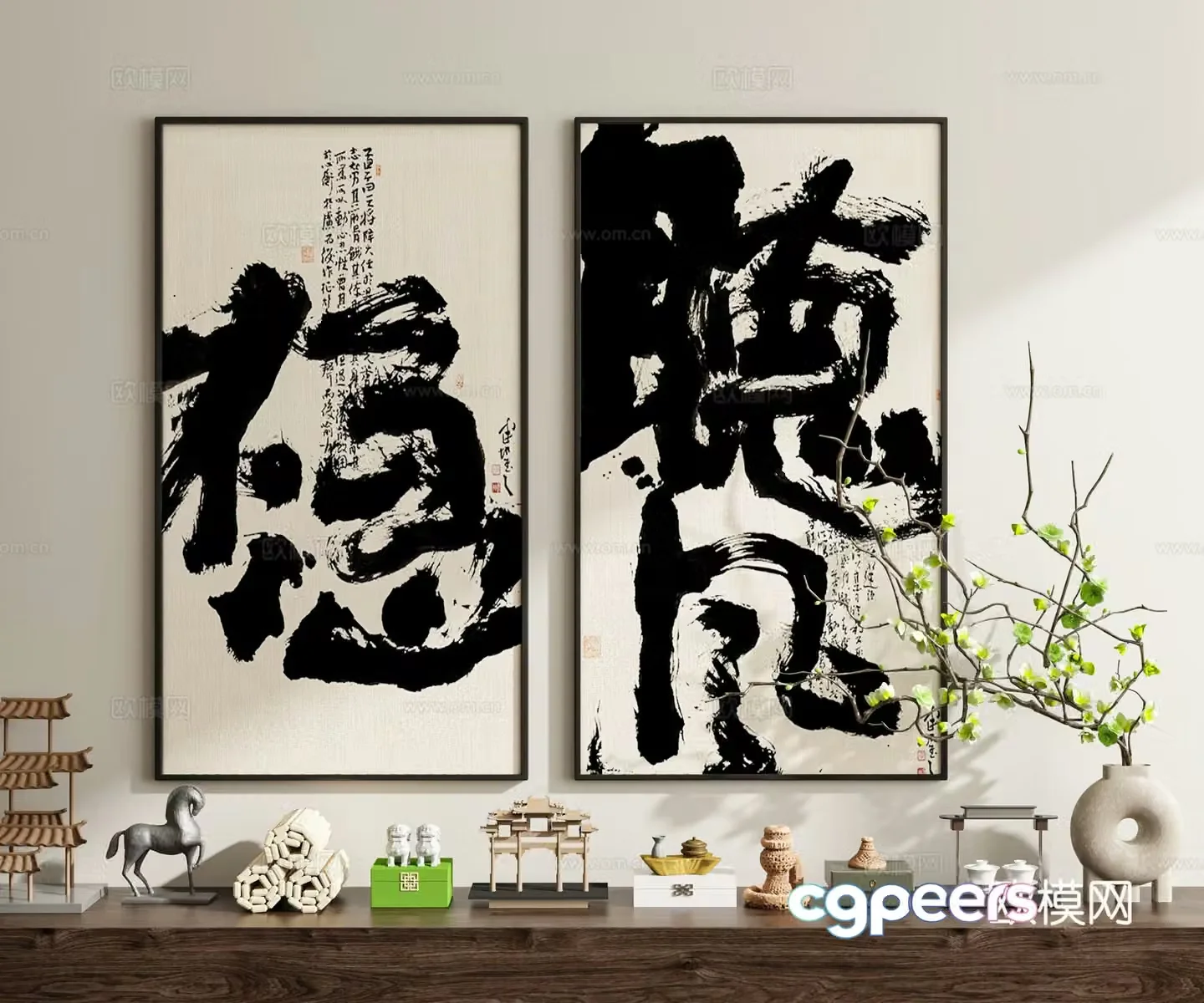 New Chinese-style artistic characters calligraphy calligraphy and painting decorations 3D models