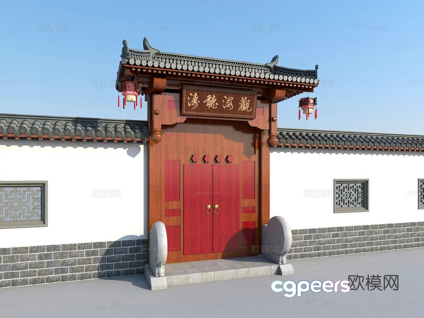 New Chinese style ancient building entrance Ancient building door head Soviet style architecture Ancient building entrance door 3D model