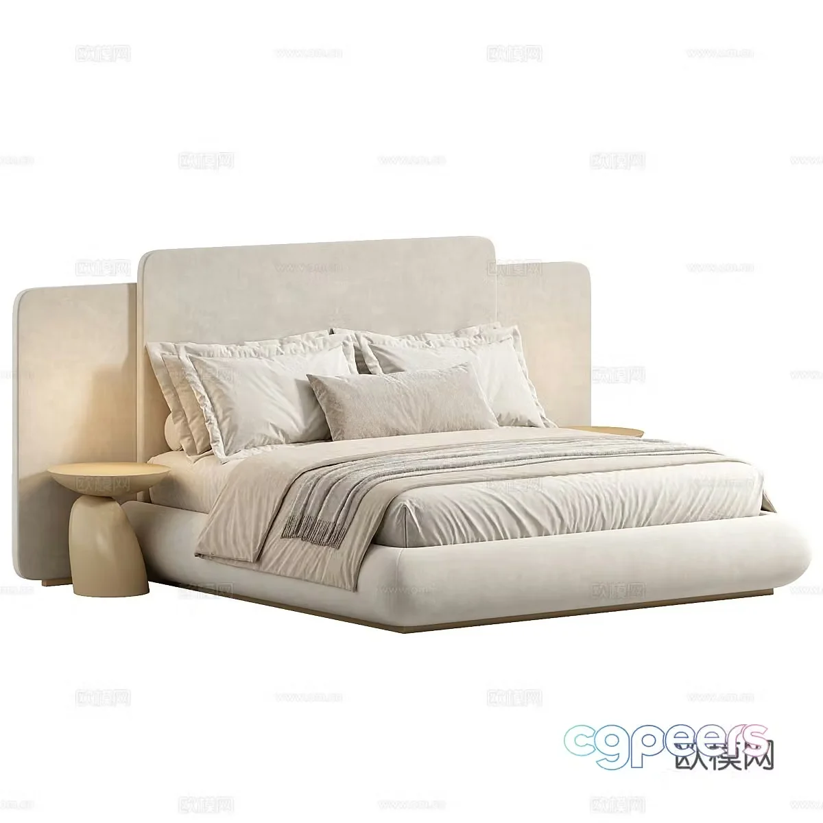 Fabric double bed floor bed bedside table pillow towel hotel double bed master bedroom double 3D model