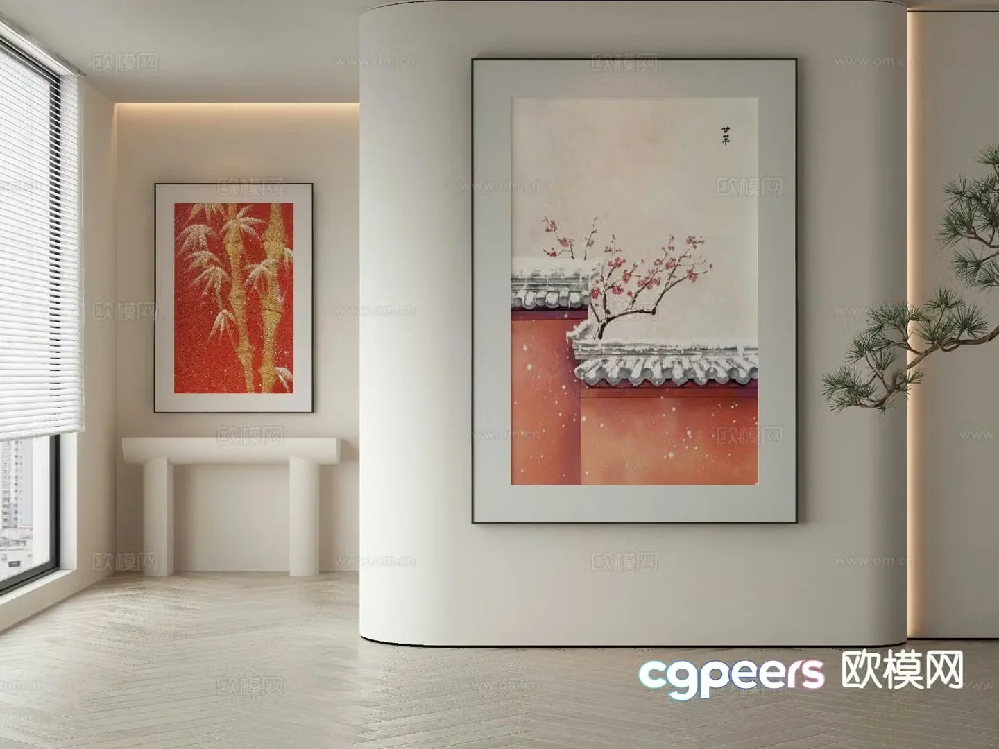 New Chinese style decorative painting architectural painting hanging painting 3D model