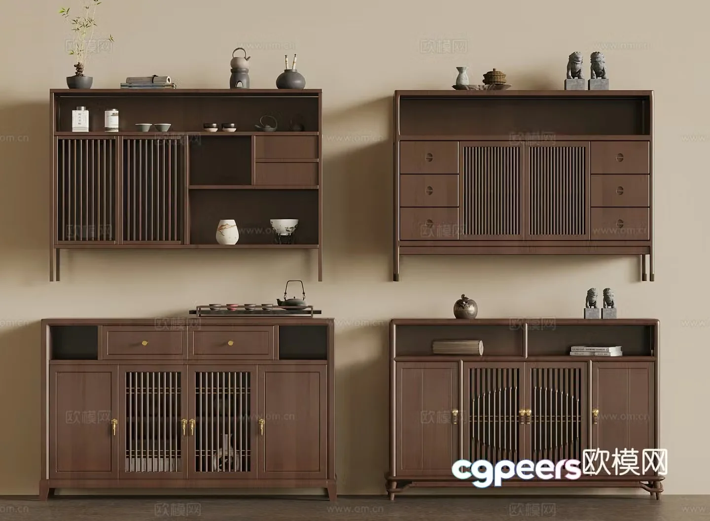 Tea cabinet medieval style tea cabinet ornament combination 3D model
