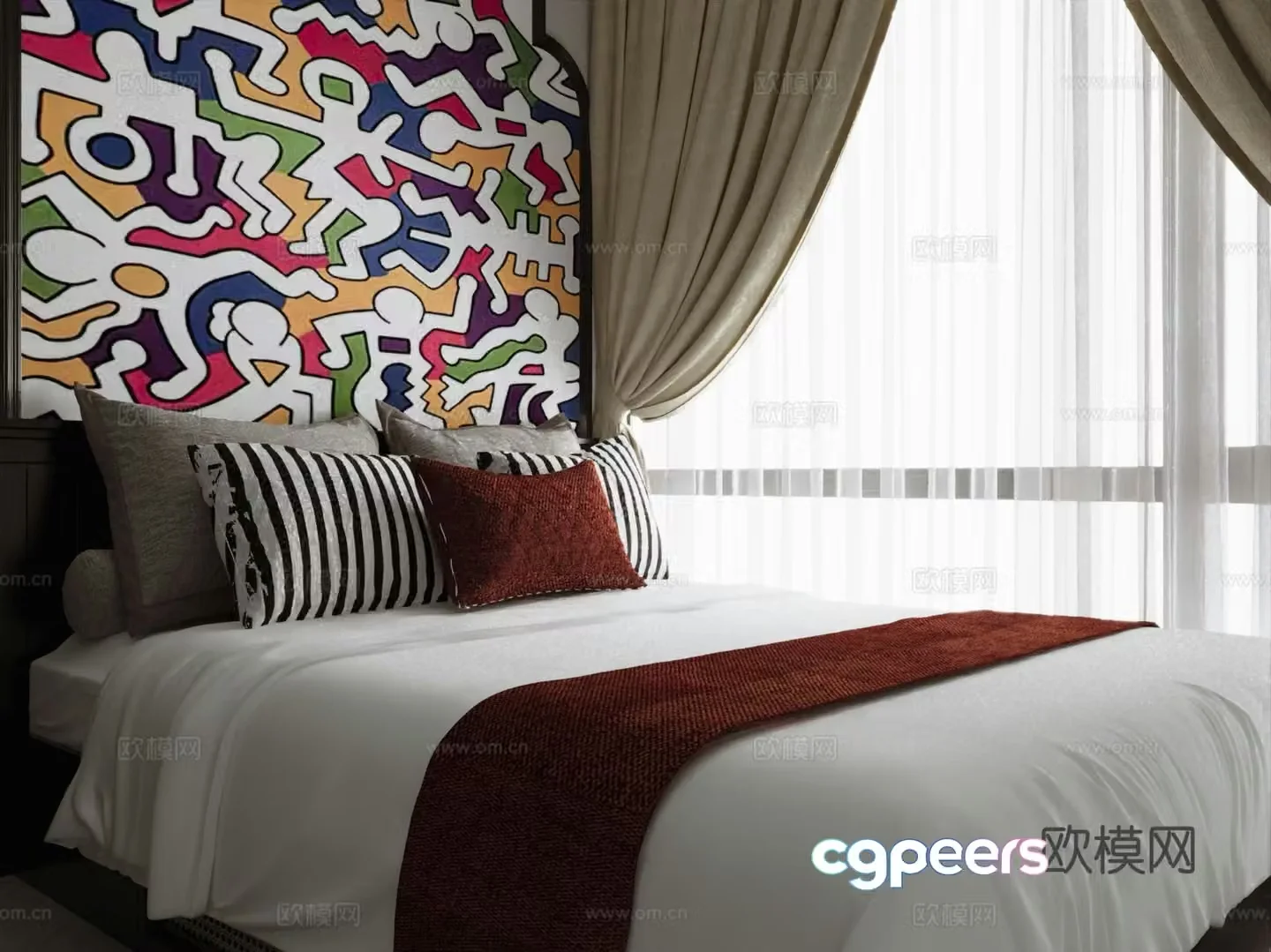 Modern double bed 3d model