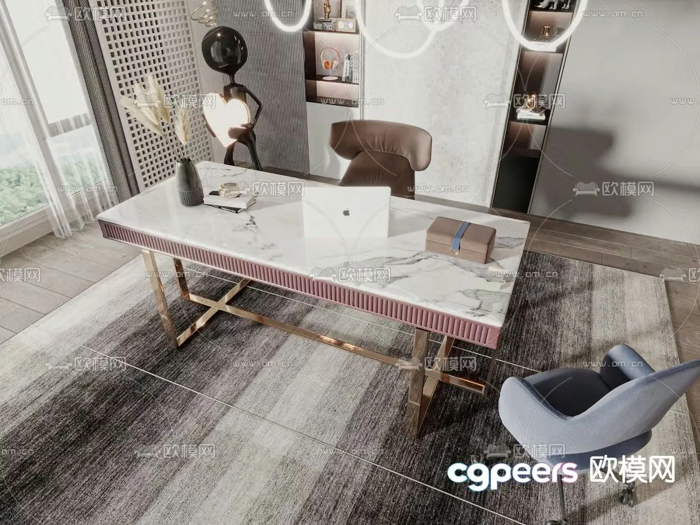 Light luxury office desk and chair 3D model