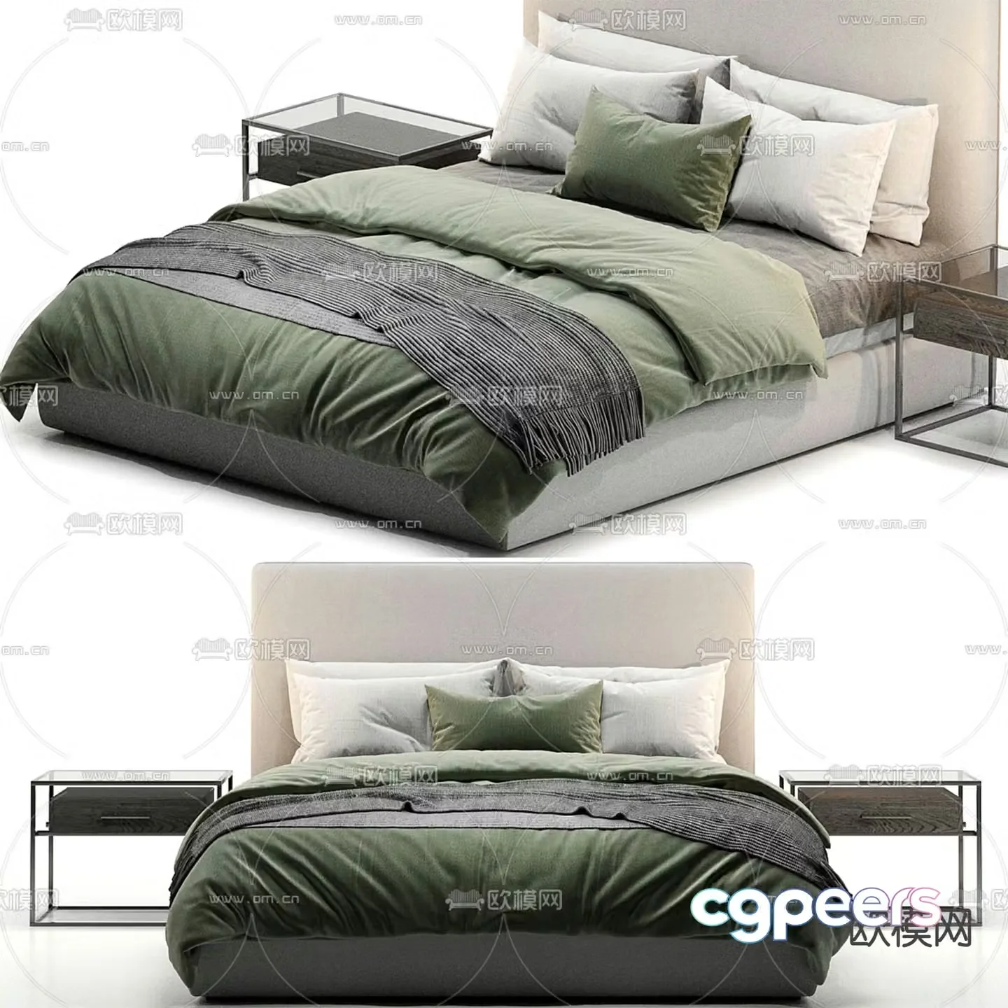 RH modern double bed 3d model