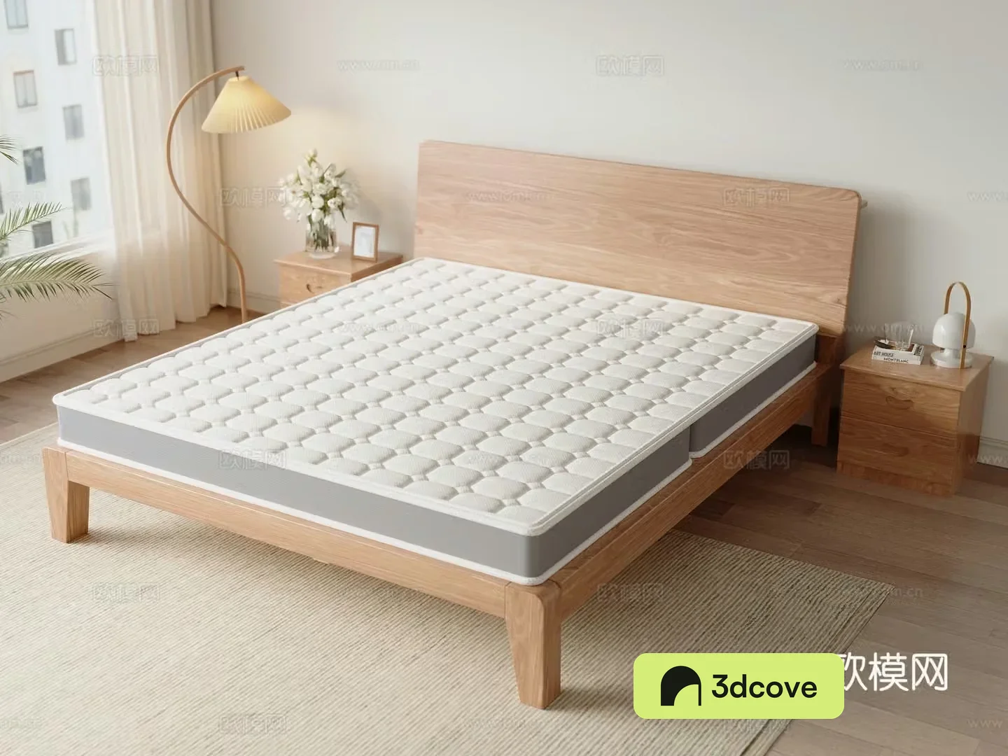Solid wood double bed Simmons spring mattress