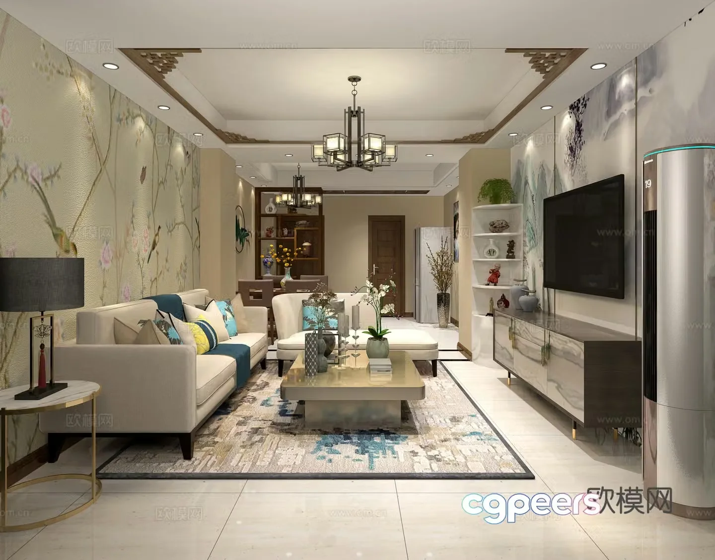 New Chinese style living and dining room air conditioning chandelier 3d model