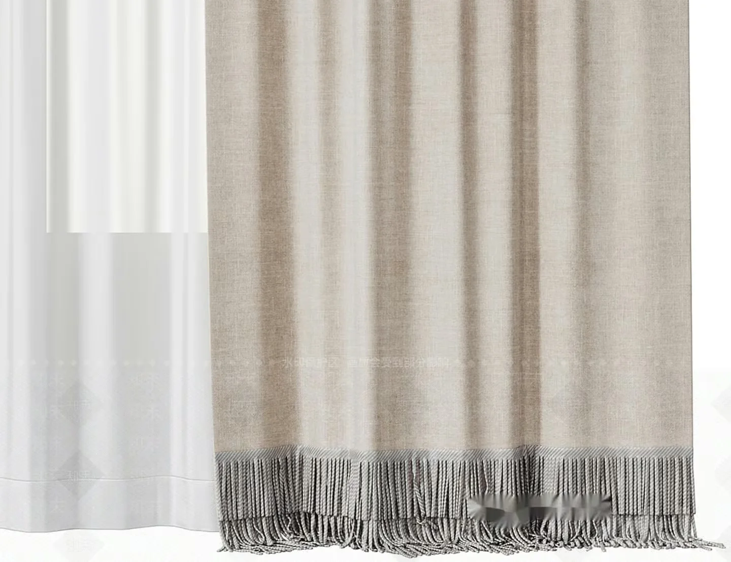 A Beige Curtain With Fringe 3D Model – 6872 – VRAY Render