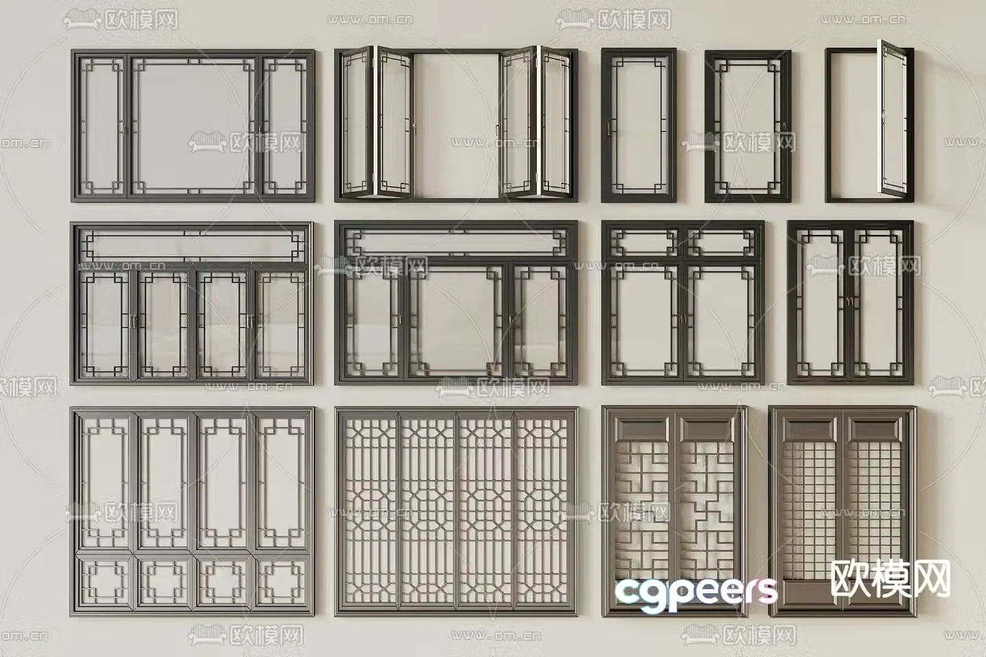 New Chinese casement window 3D model