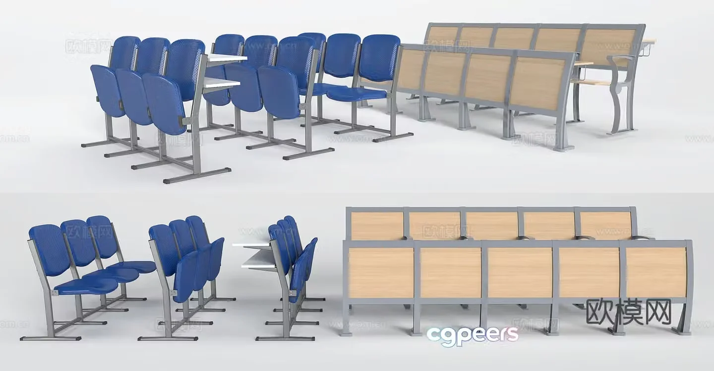 3D model of stair desks and chairs