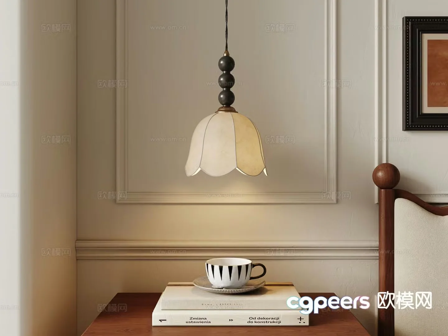French retro chandelier bedside small chandelier 3d model