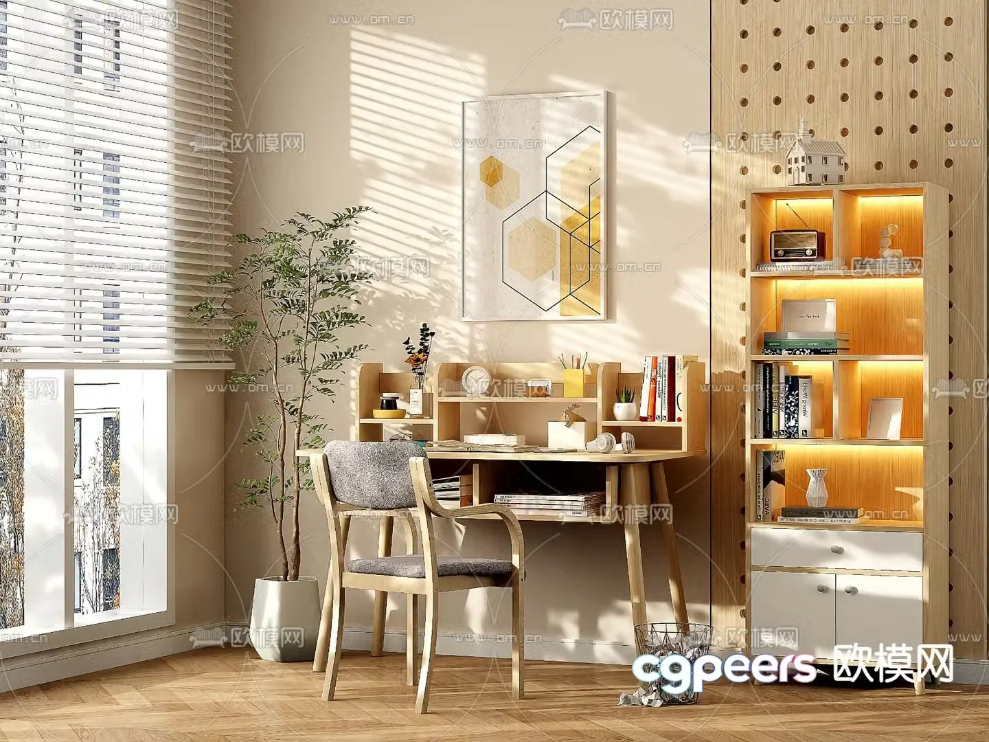 Children’s desk study table bookcase 3d model