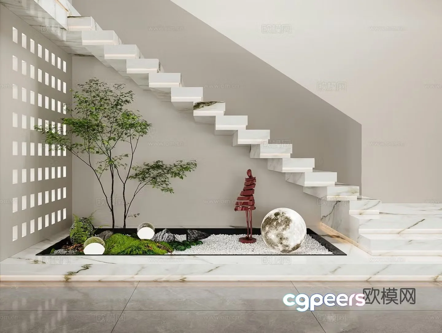 Modern staircase landscape stairwell landscaping interior landscape 3d model