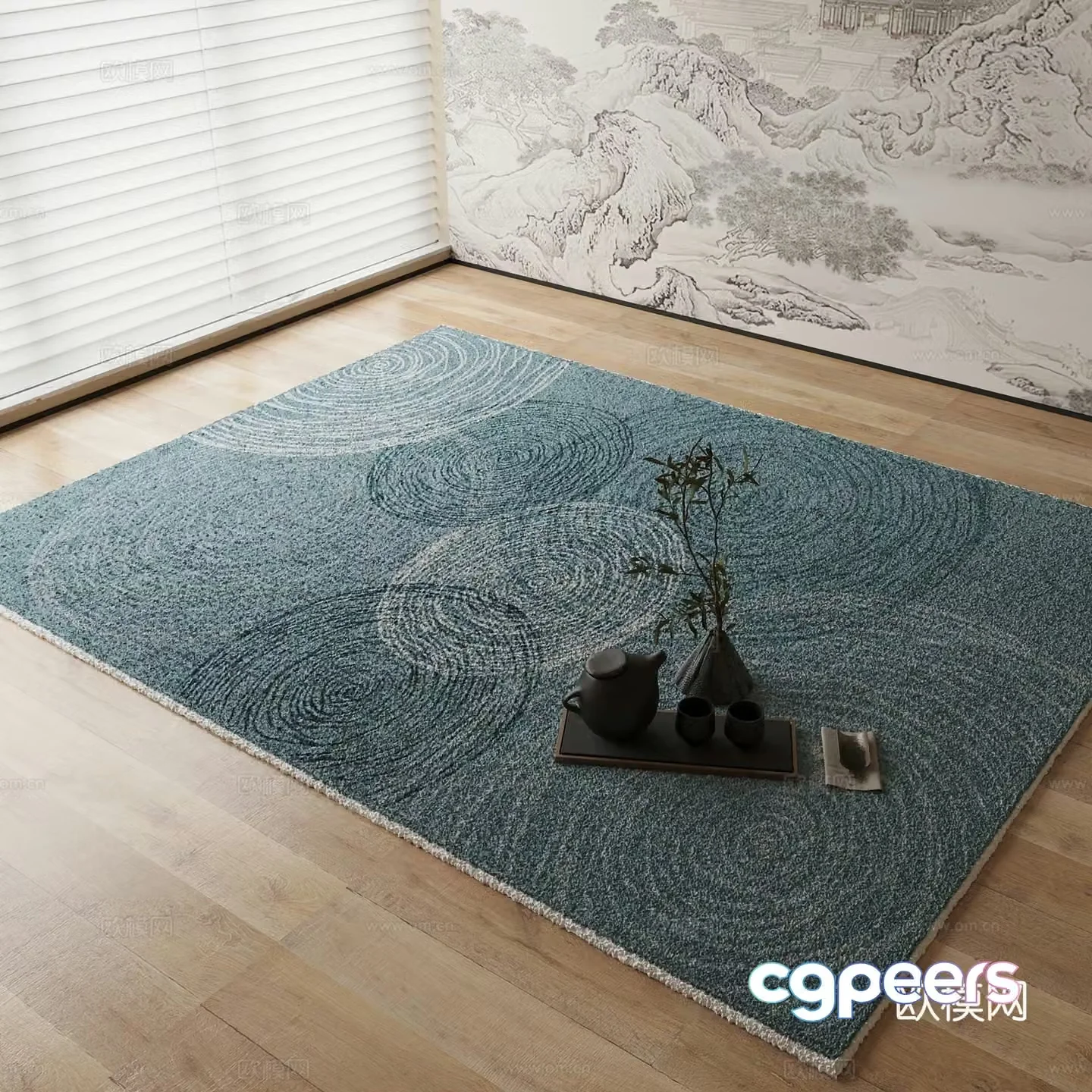 New Chinese carpet Water-patterned carpet 3D model