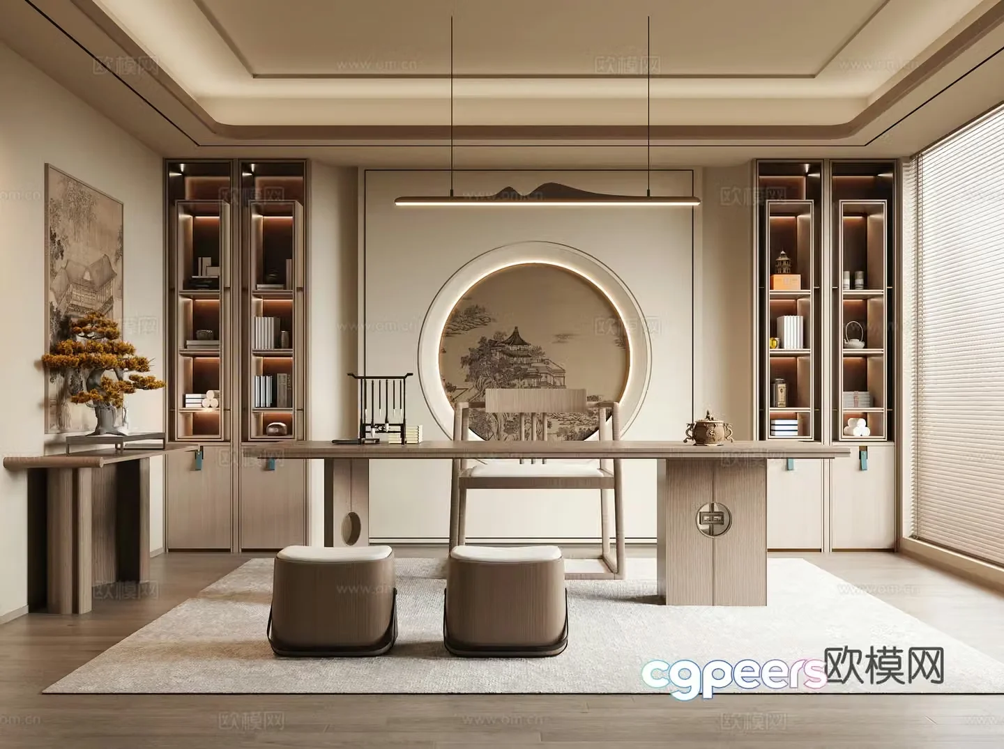 New Chinese style study room 3D model