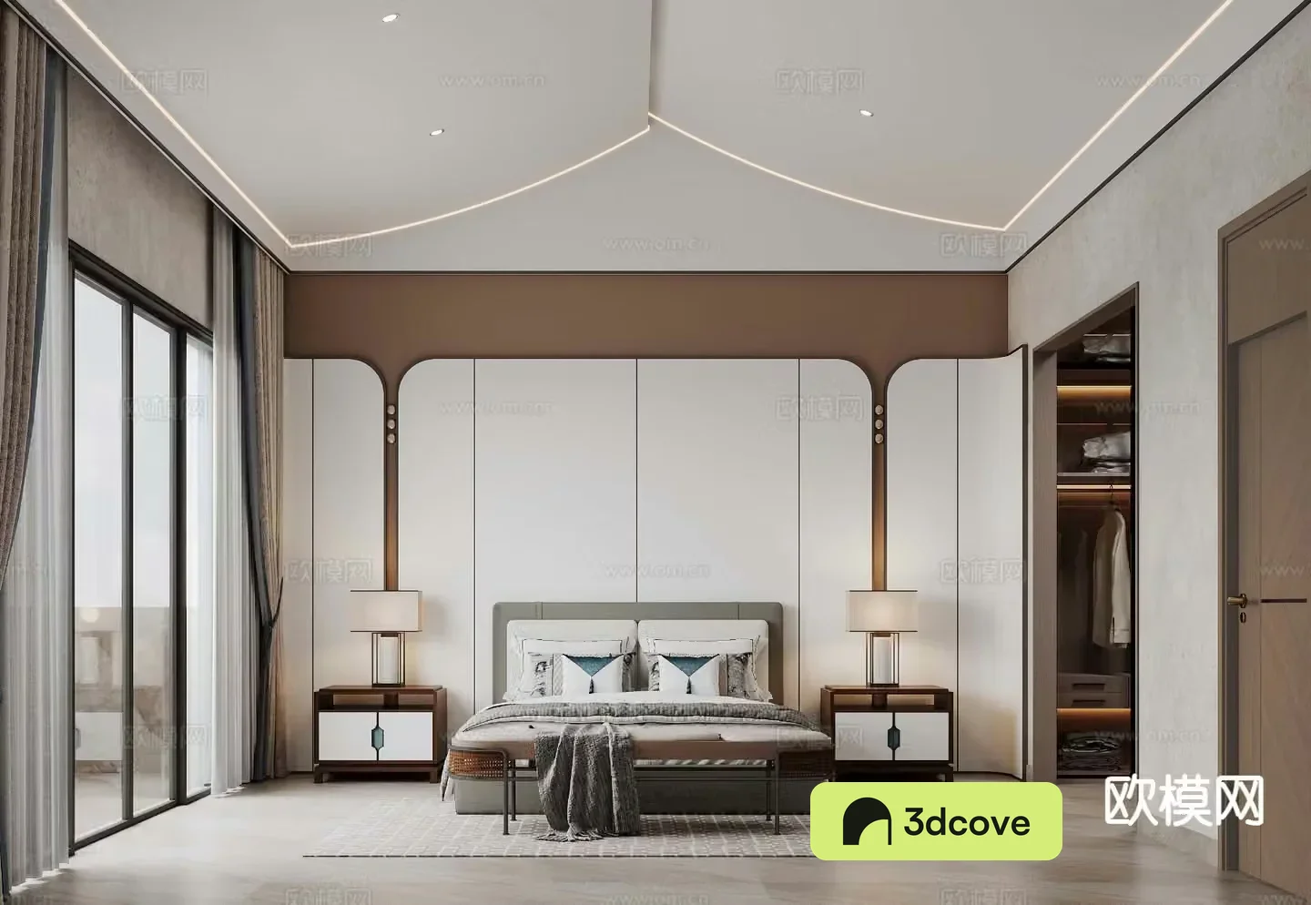 New Chinese style villa bedroom master bedroom