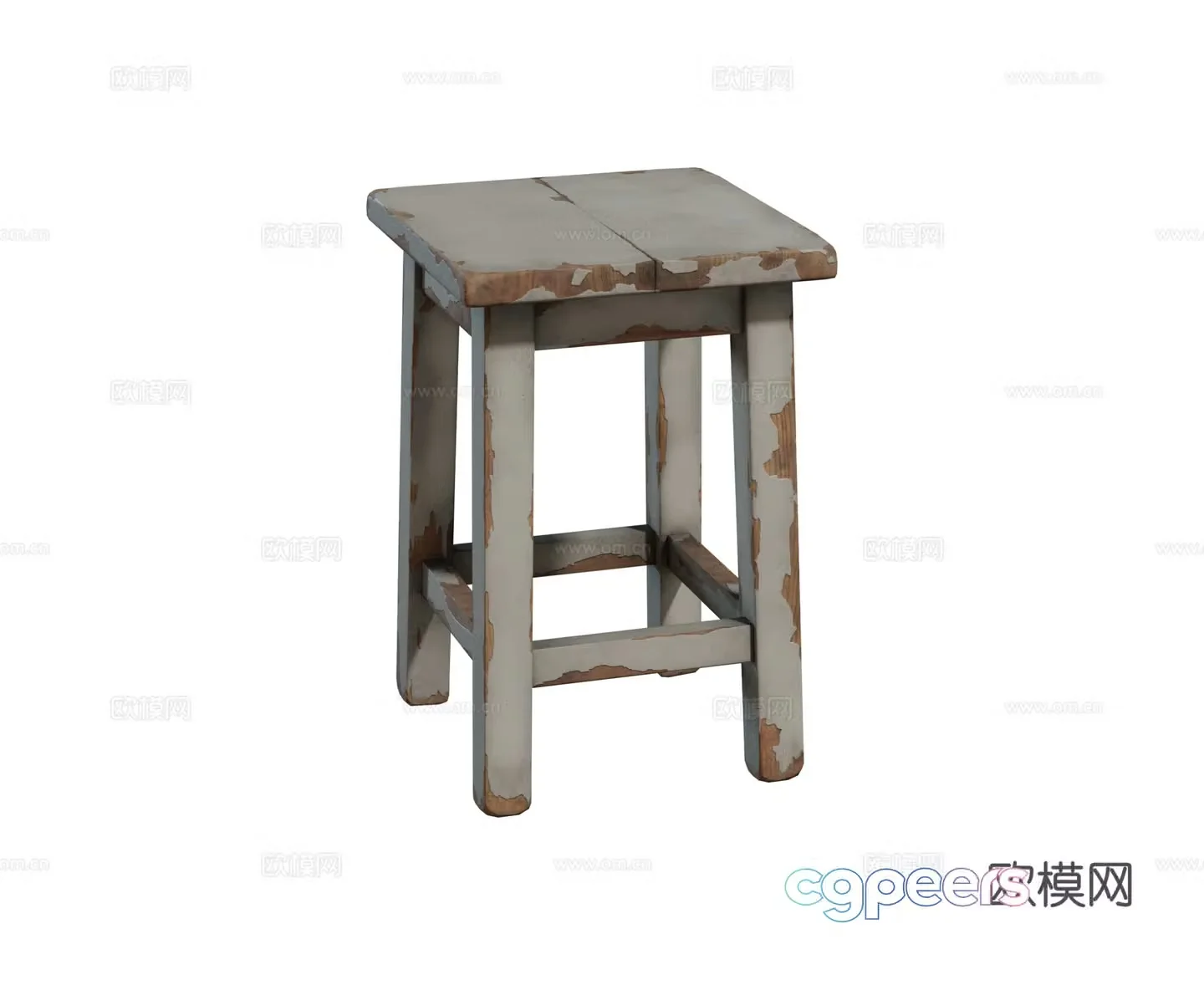 Modern solid wood stool square stool painted wooden stool combination 3D model