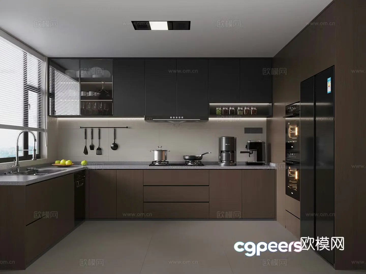 Modern Italian kitchen hood stove refrigerator 3d model