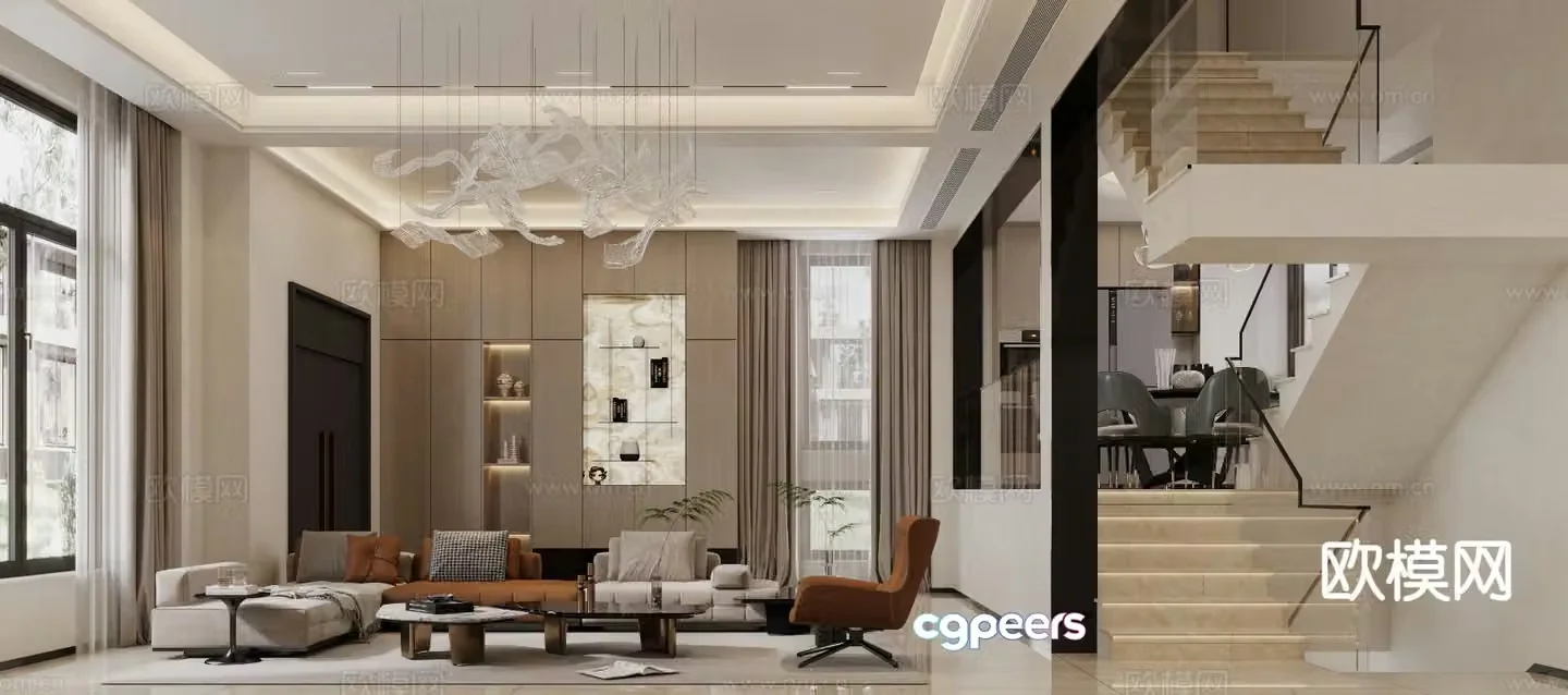 Modern villa guest dining room 3D model