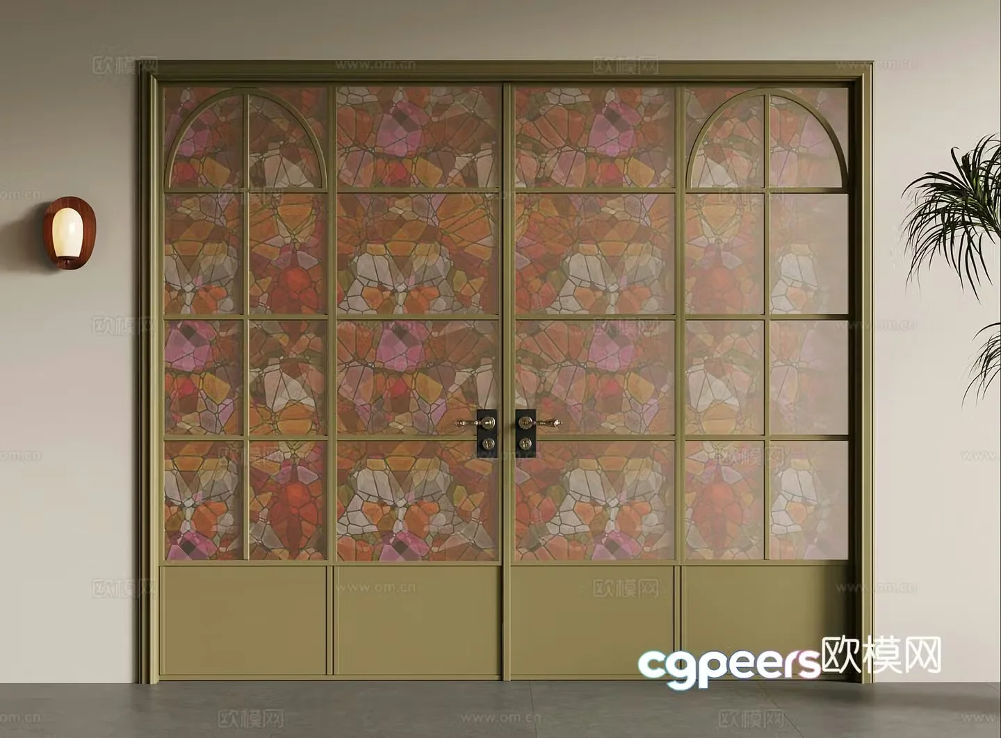 Folding door French retro style double door glass door interior door 3d model