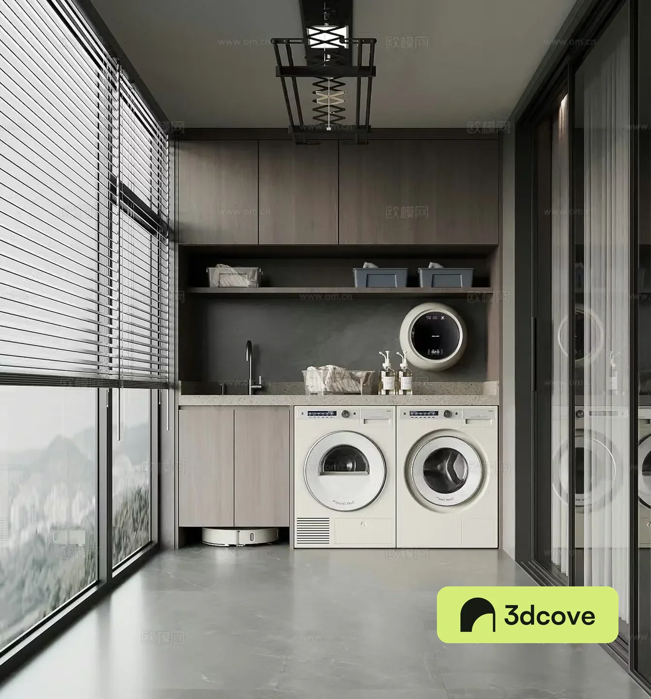 Modern balcony washing machine cabinet clothes drying rack sweeping robot