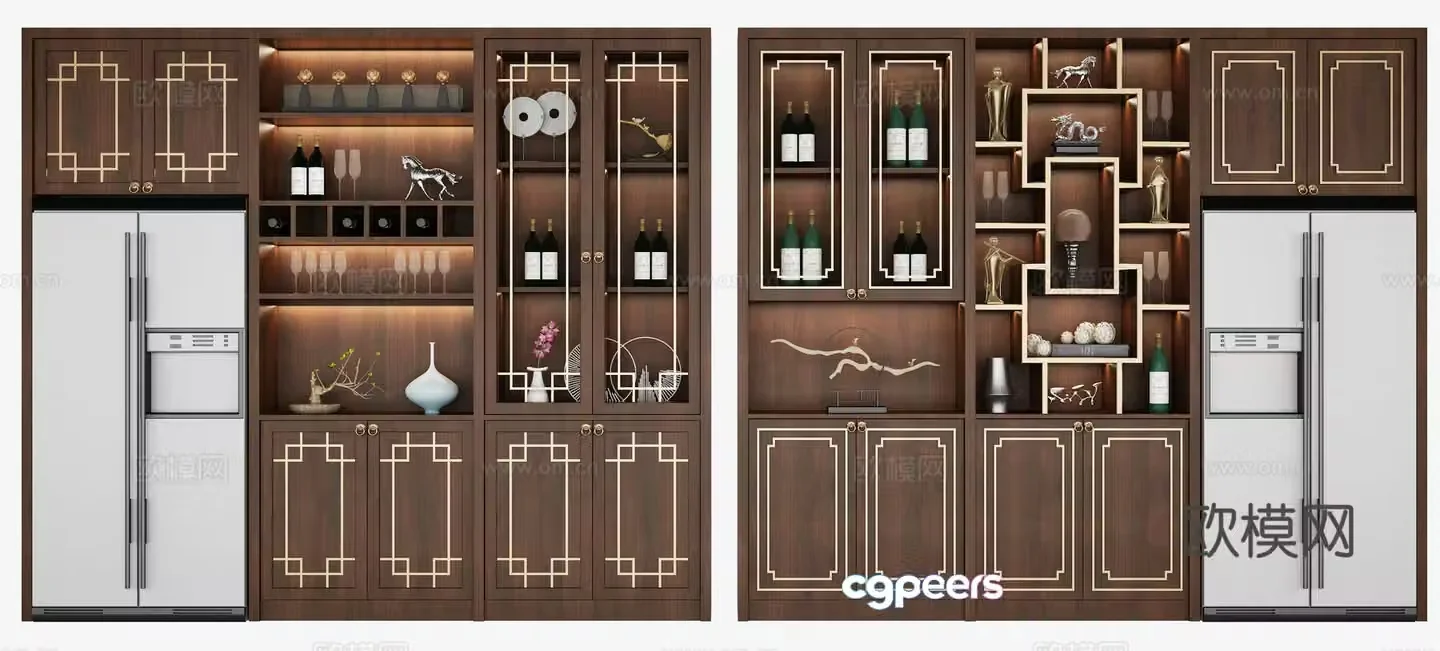 Chinese wine cabinet combination 3D model
