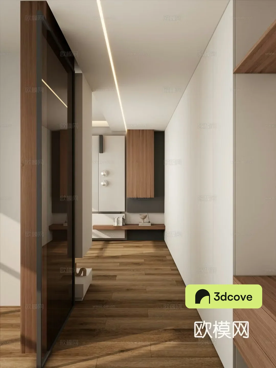 Italian style log style wood grain brick geometric stacking line of sky full wall cabinet bedroom end view