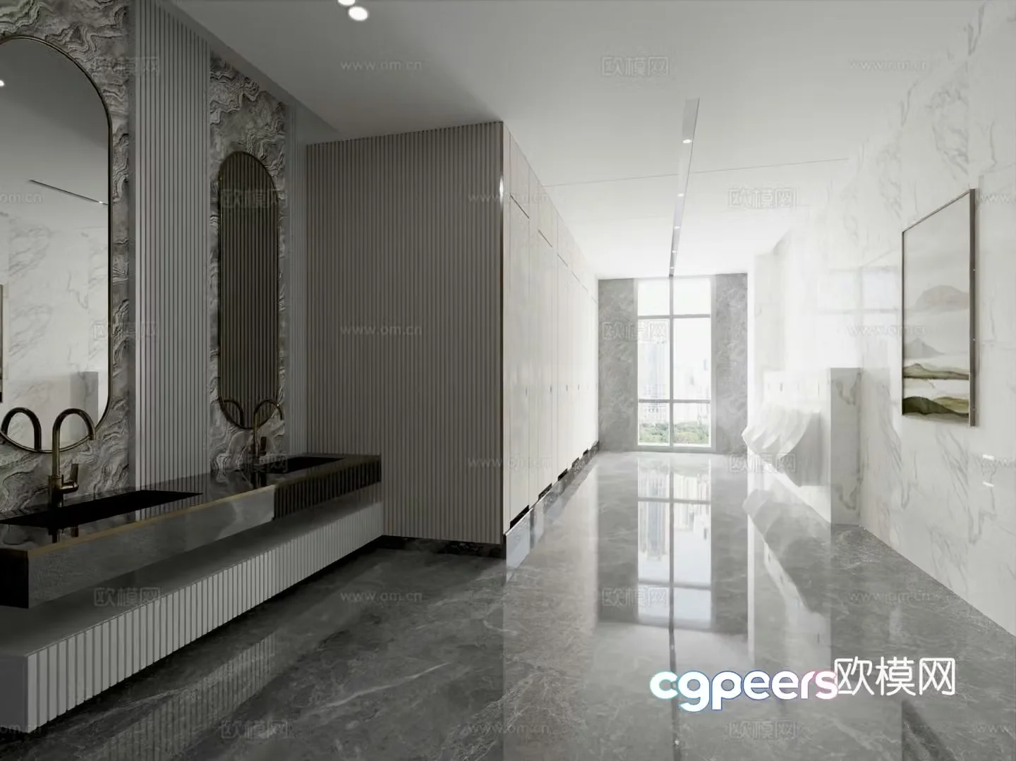 Modern public bathroom Public washbasin toilet 3d model