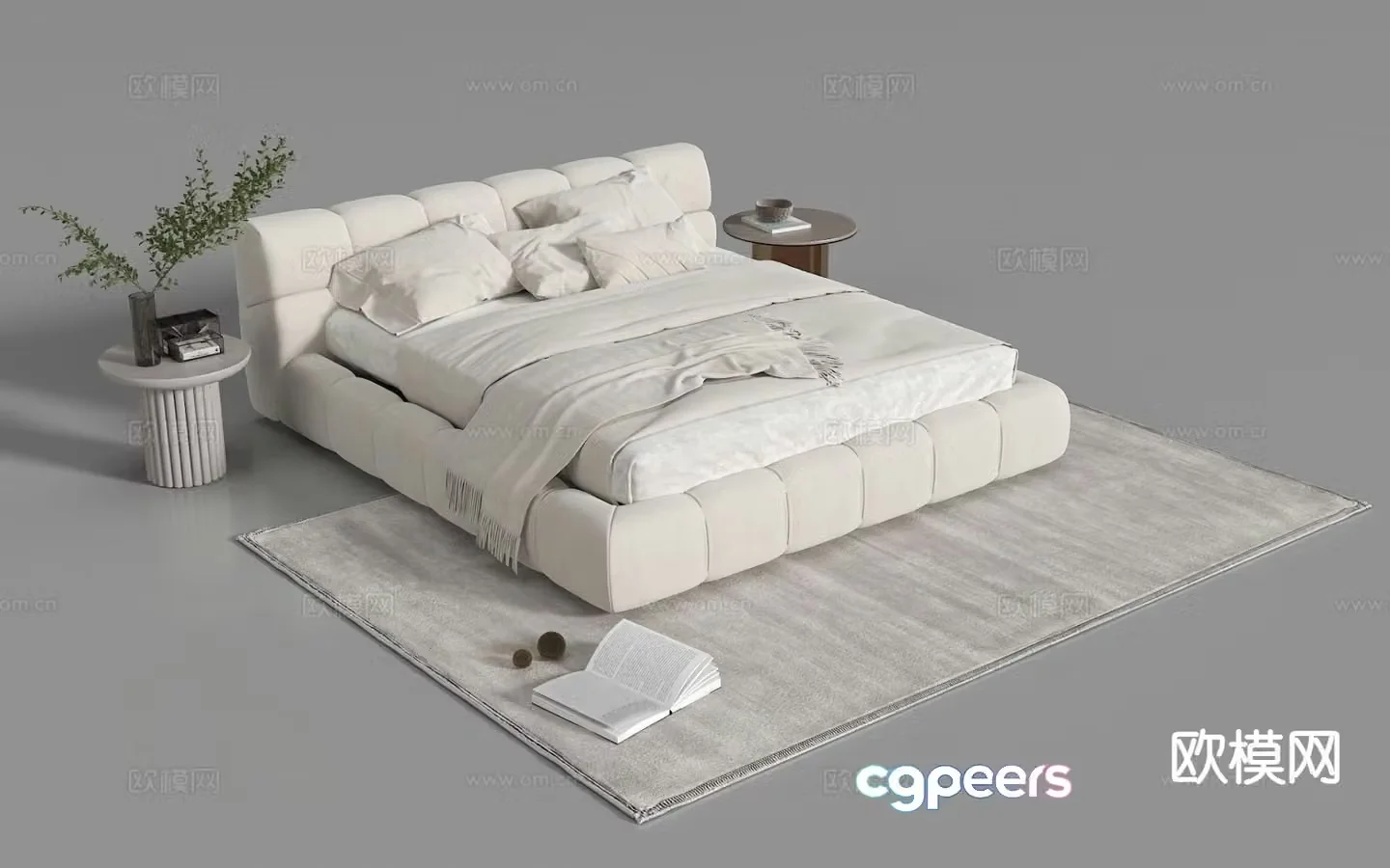 Modern double bed fabric bed 3d model