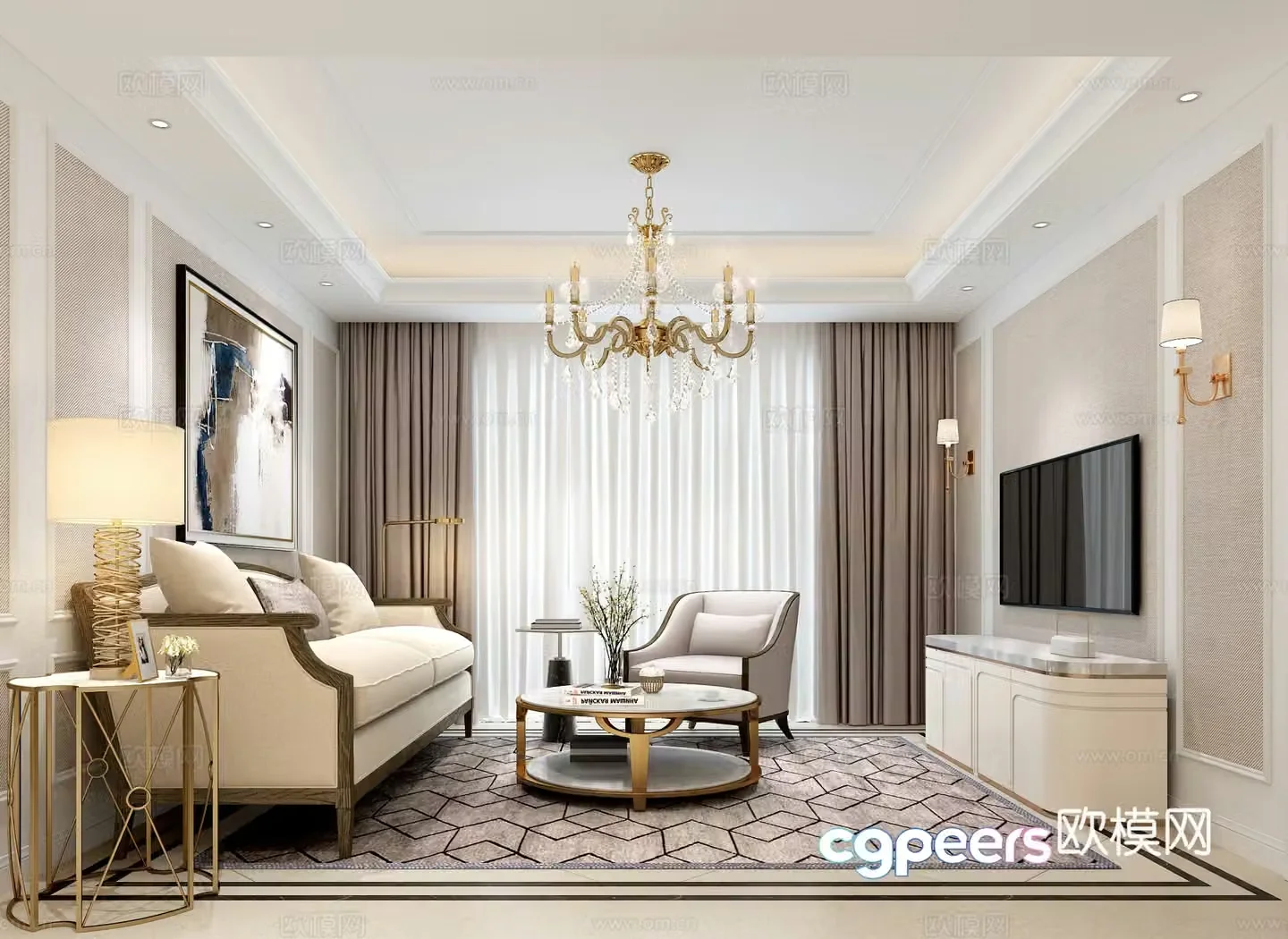 Simple European living room 3D model