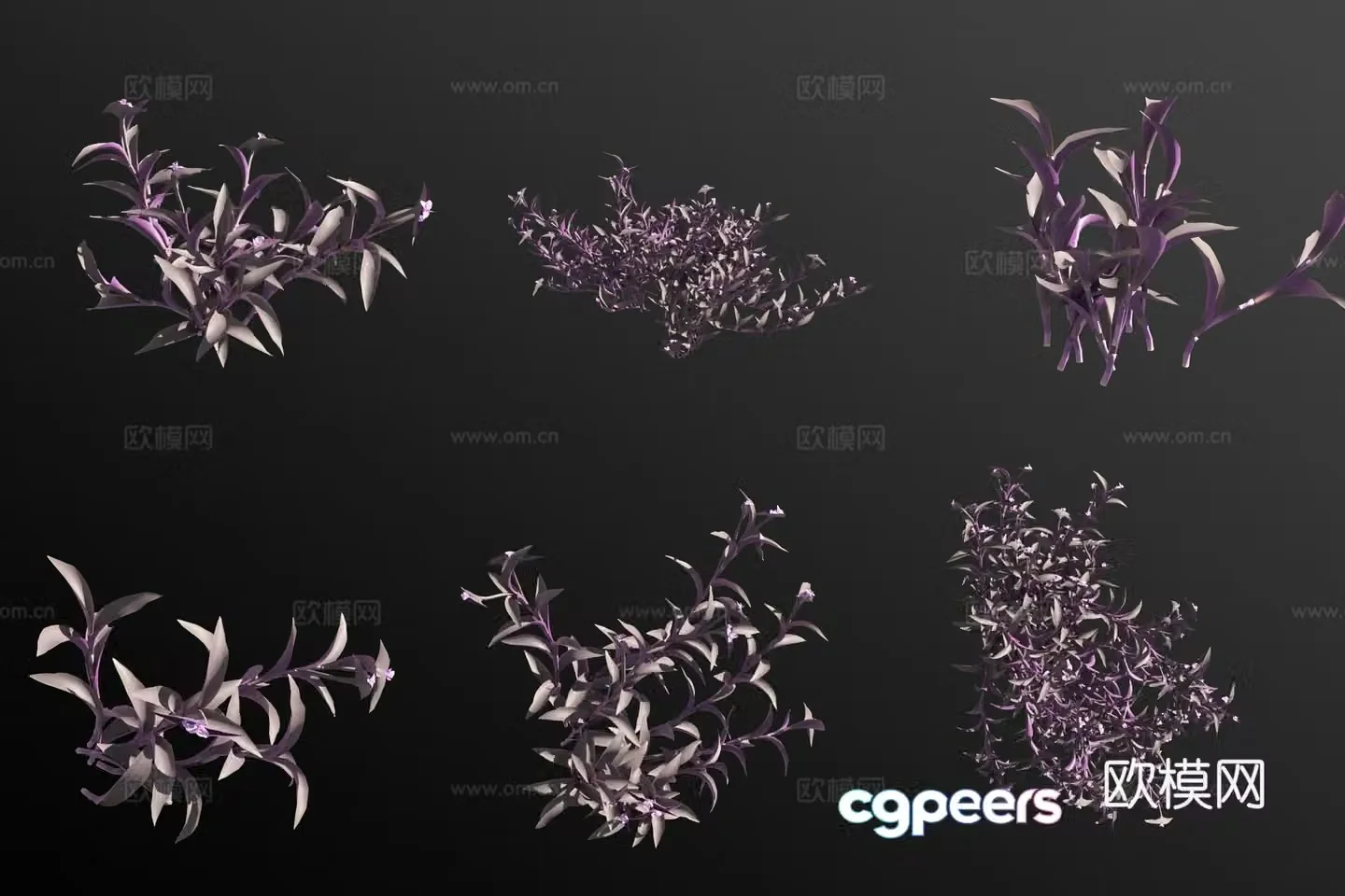 Purple Bamboo Plum Blossom Grass 3D model