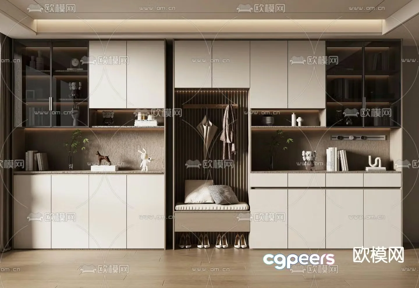 Entrance shoe cabinet and shoe changing stool 3D model
