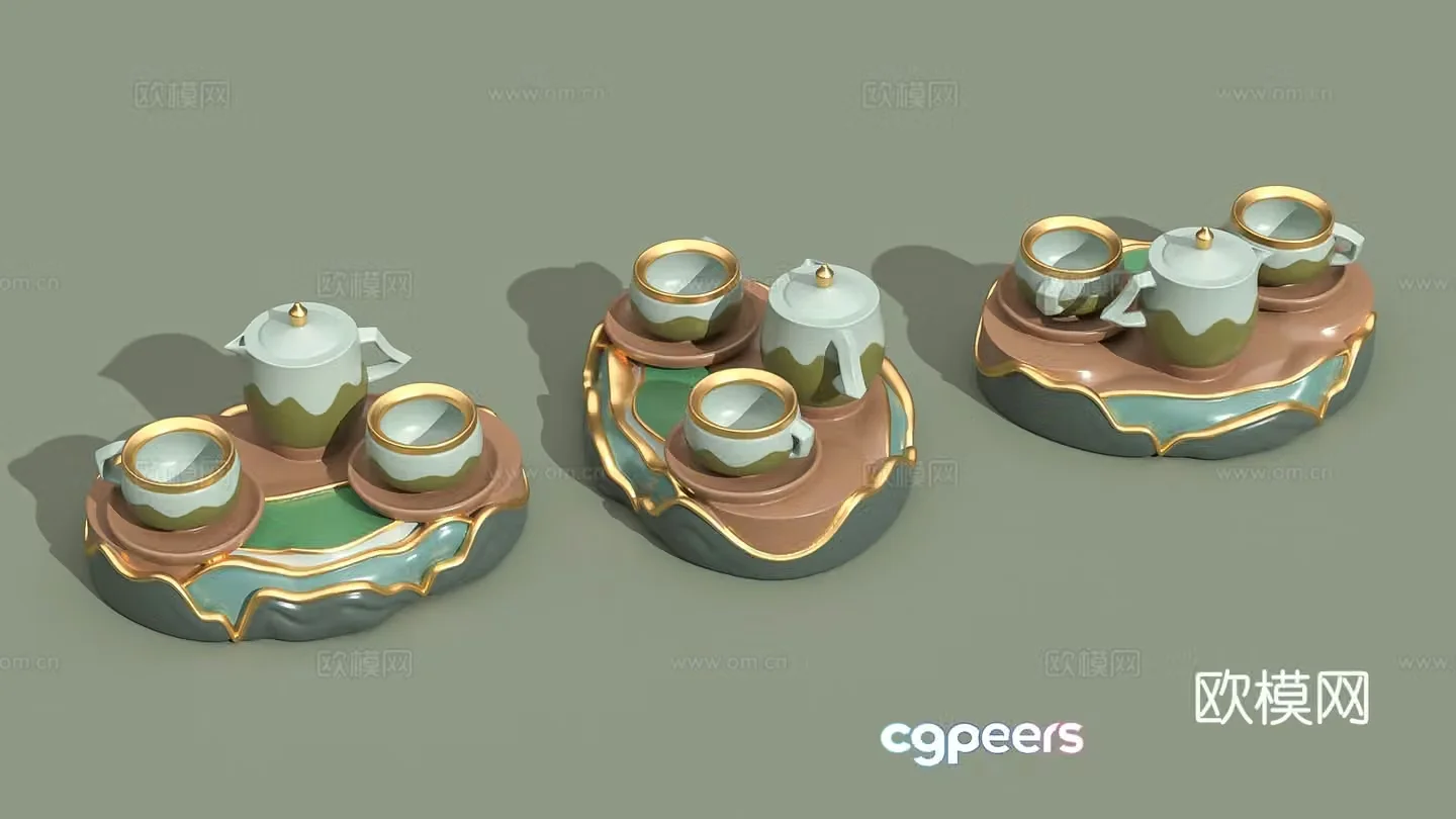 Tea set ornaments ceramic sculpture blind box 3d model
