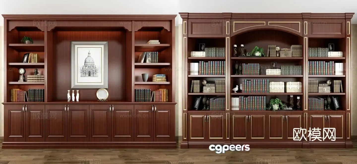 Classic European bookcase cabinet 3d model