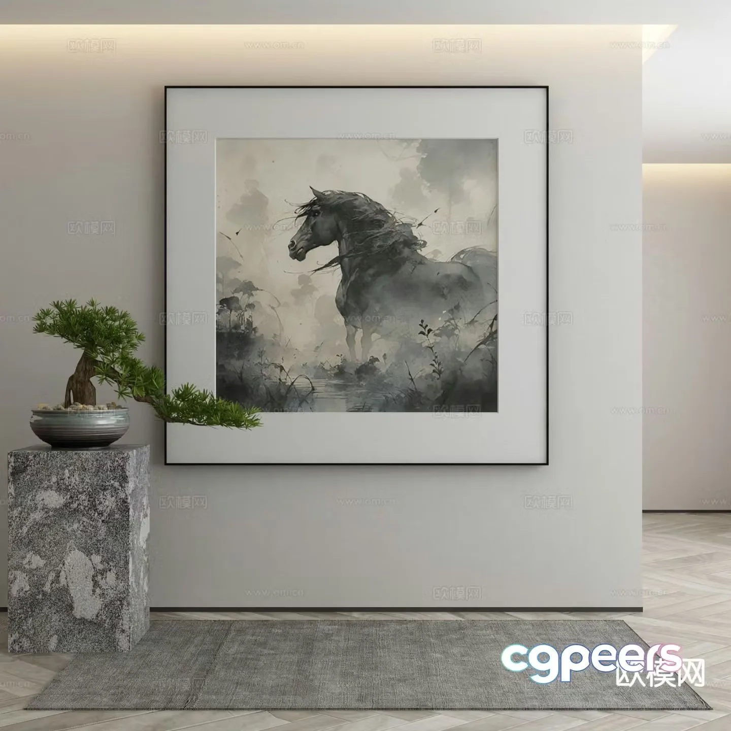 New Chinese style decorative painting horse painting realistic hanging painting 3D model