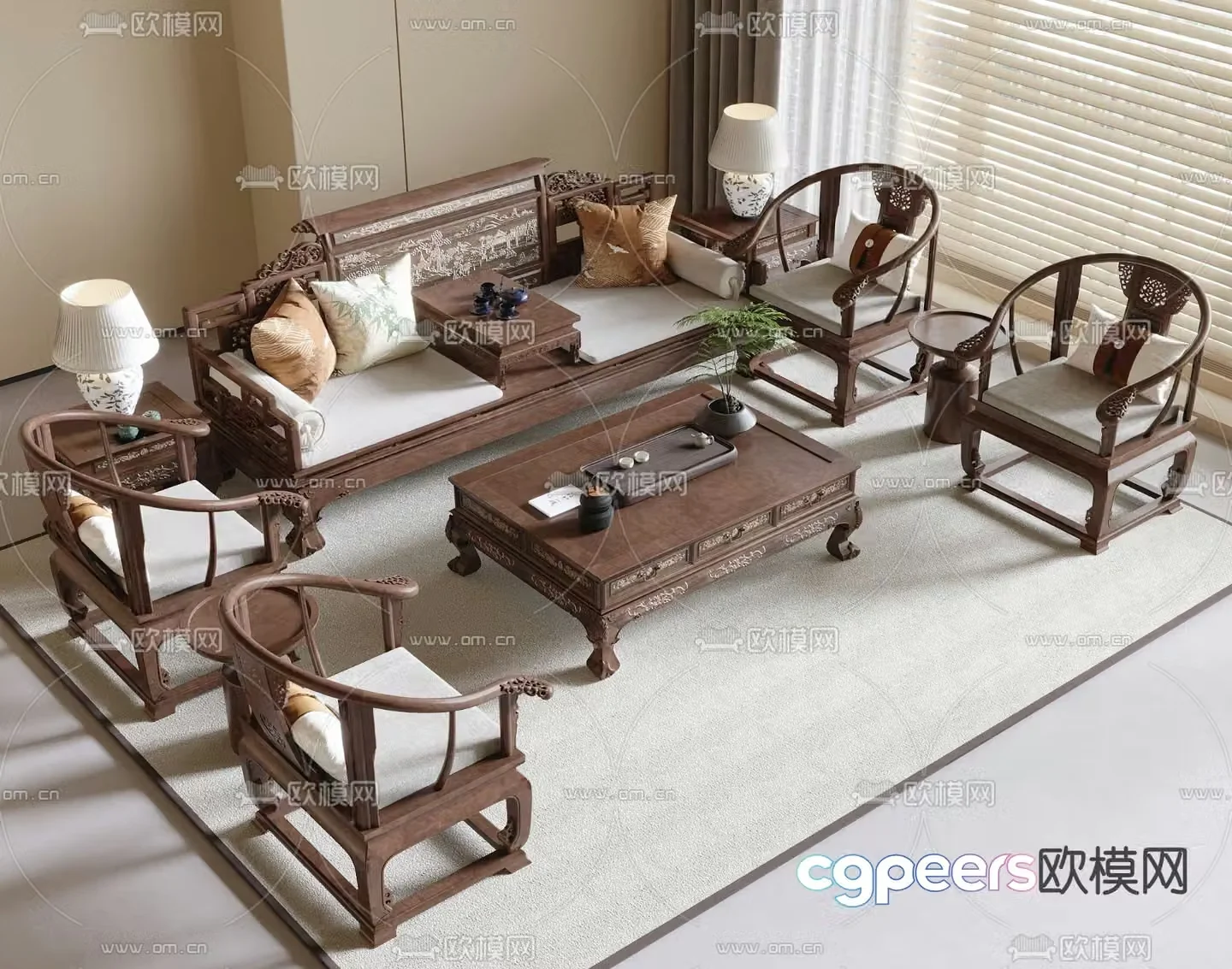 New Chinese style modular sofa 3d model