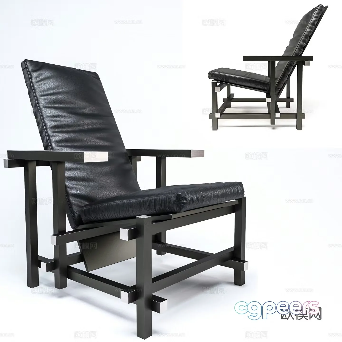 New Chinese style recliner outdoor recliner leather chair 3d model