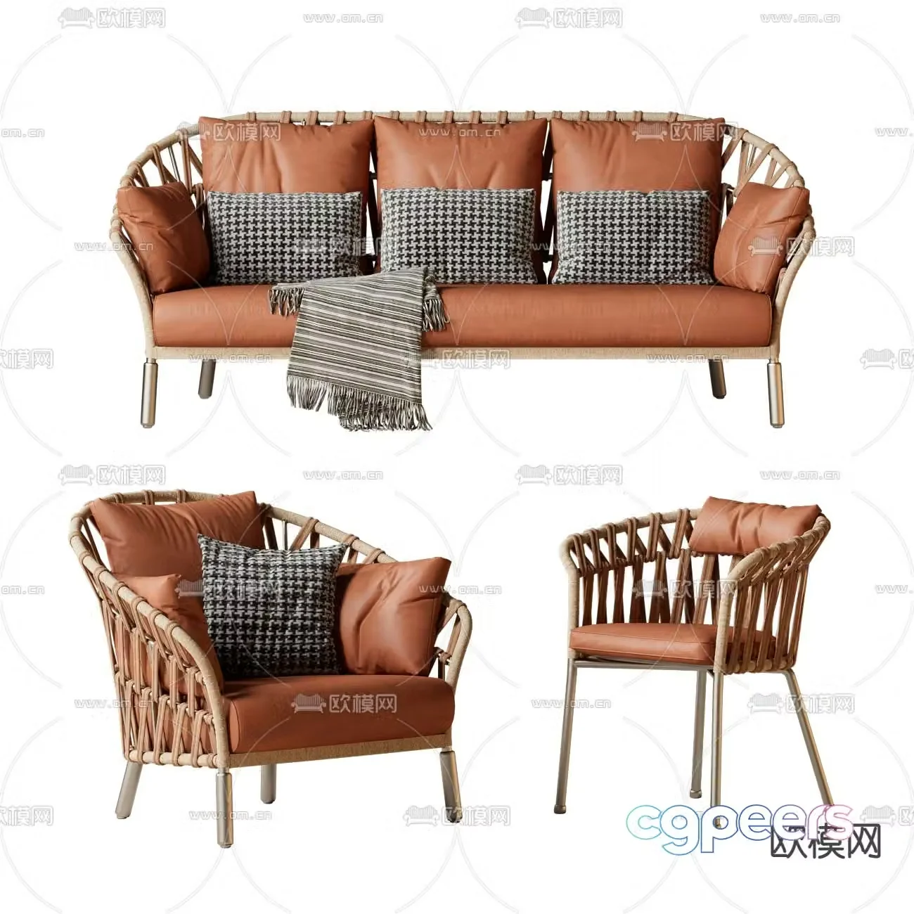 Medieval style outdoor sofa three person sofa 3d model
